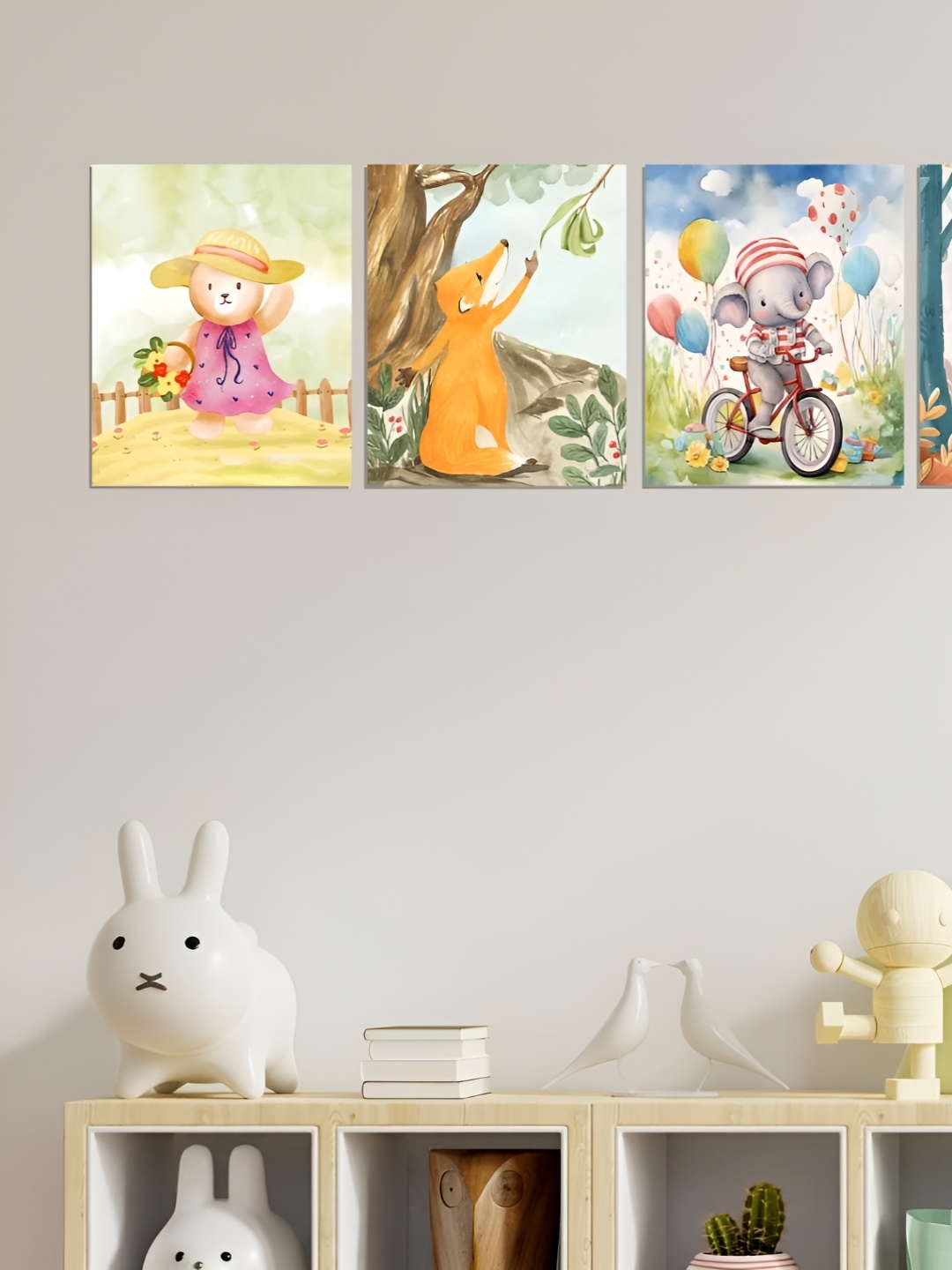 

CVANU Green & Blue 4 Pieces Birds and Animals Printed Wall Poster