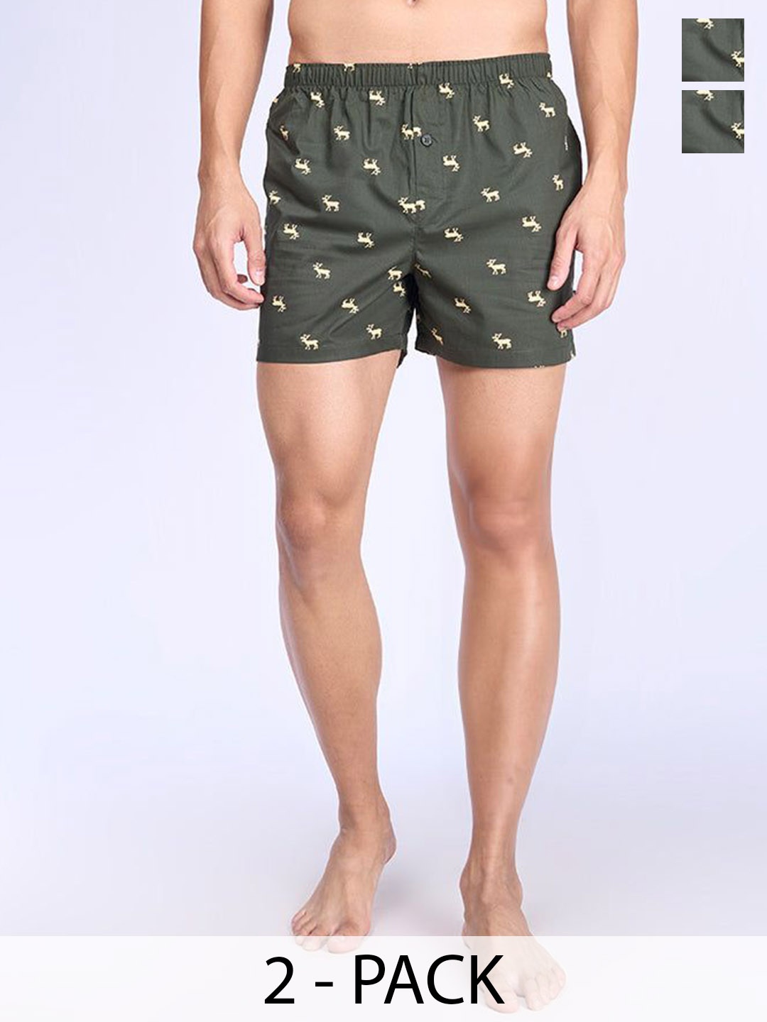 

Unibro Men Pack Of 2 Printed Cotton Boxers UBSHORTS_WS16, Green