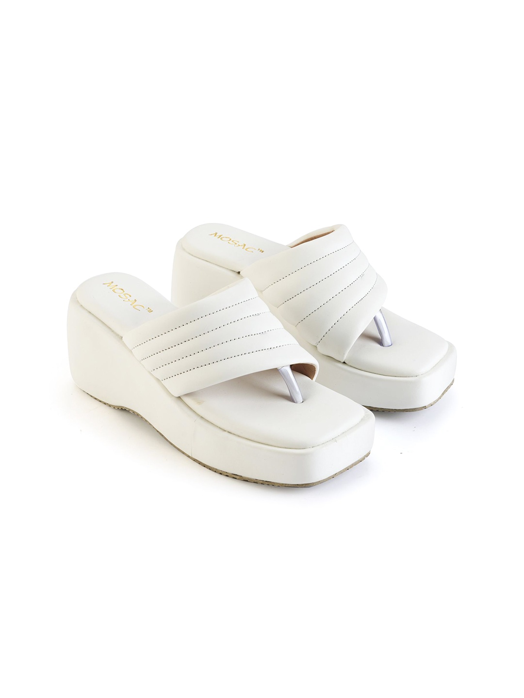 

MOSAC Women Synthetic Leather Platform Heel Sandals, White