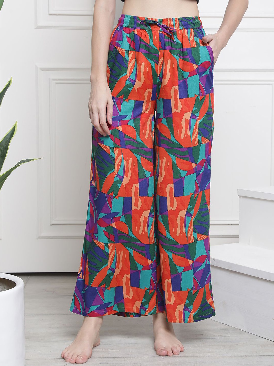 

Claura Printed Cotton Women Lounge Pants, Orange