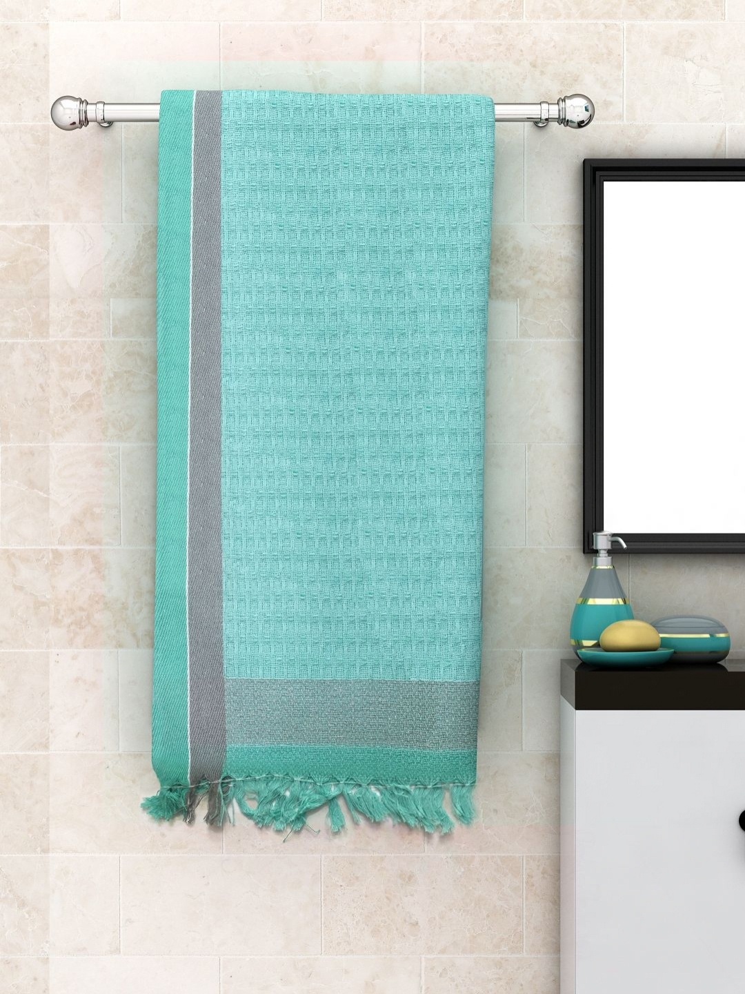 

Aura Sea Green & Grey Pure Cotton 210 GSM Bath Towel