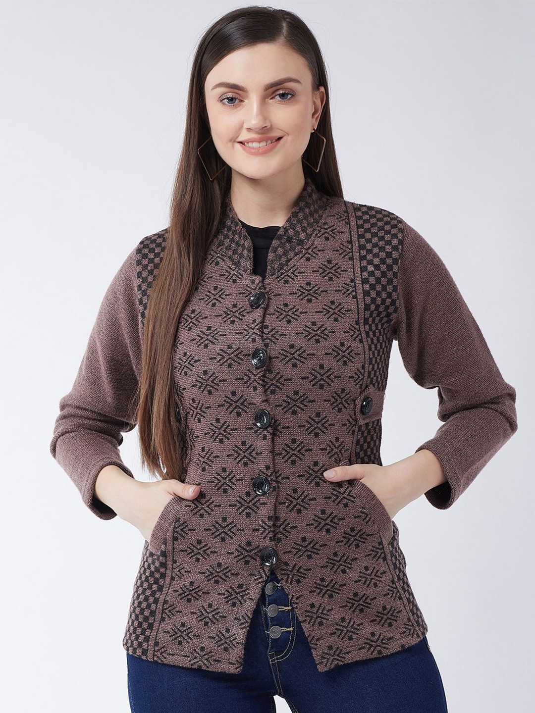 

PIVL Women Printed Cardigan Sweater, Brown