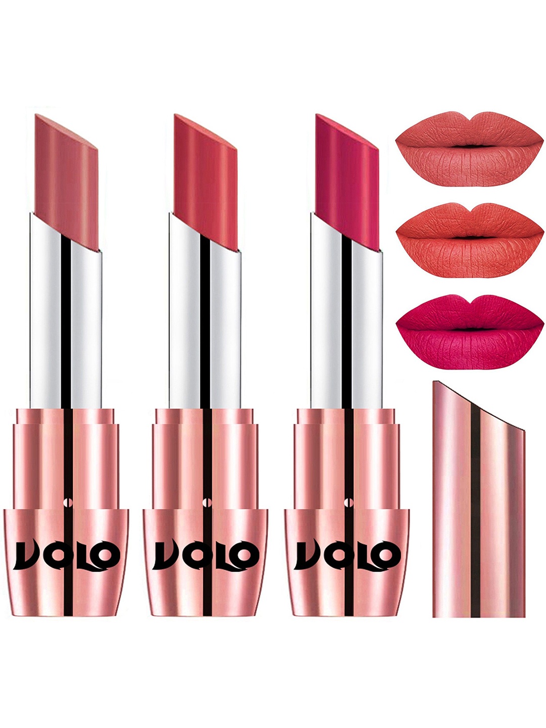 

VOLO Set Of 3 Creme Matte Lipstick 3.5g Each - Peach 632-Light Peach 633-Passion Pink 644, Nude