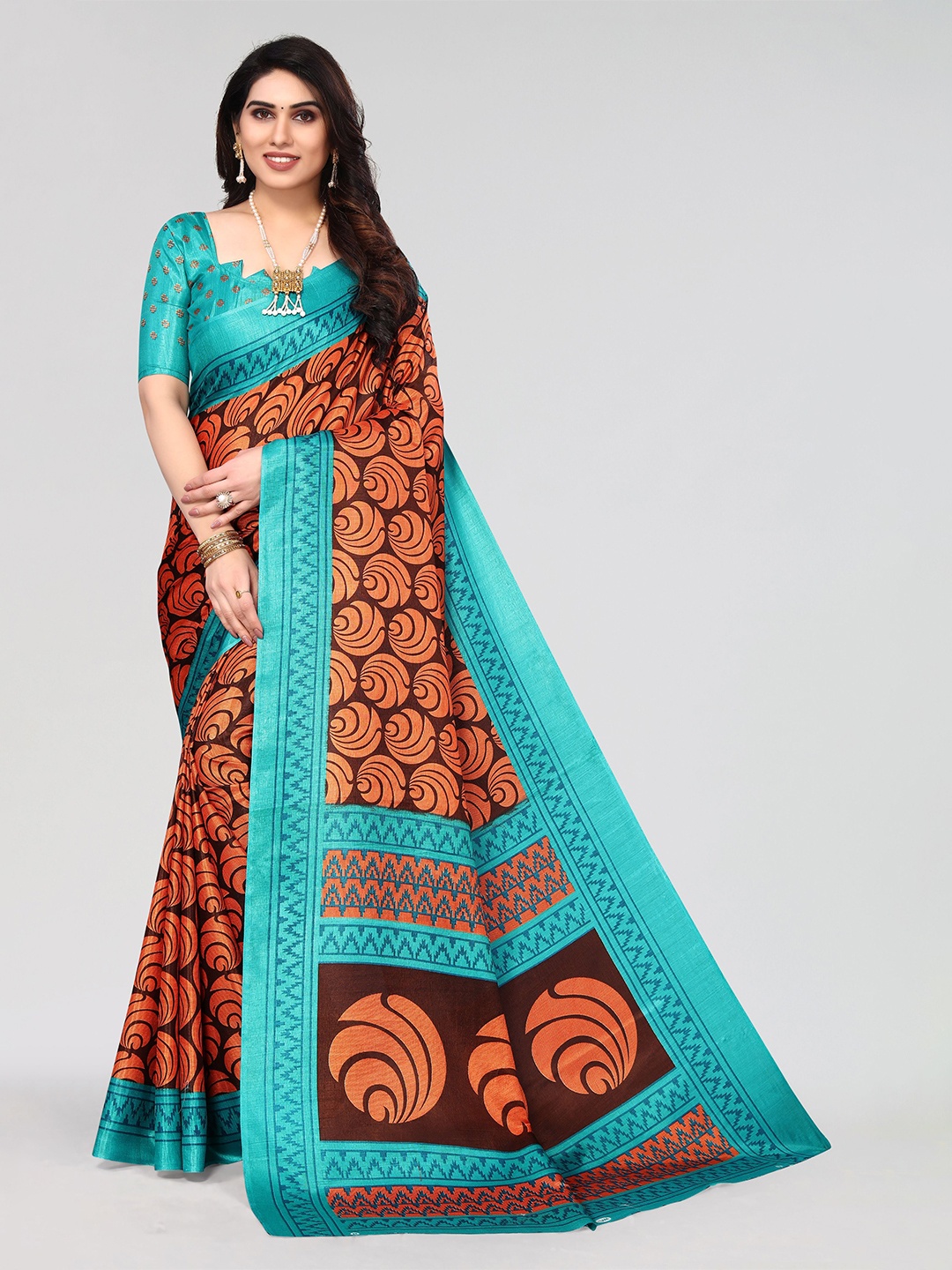 

VIRICA Abstract Printed Saree, Brown