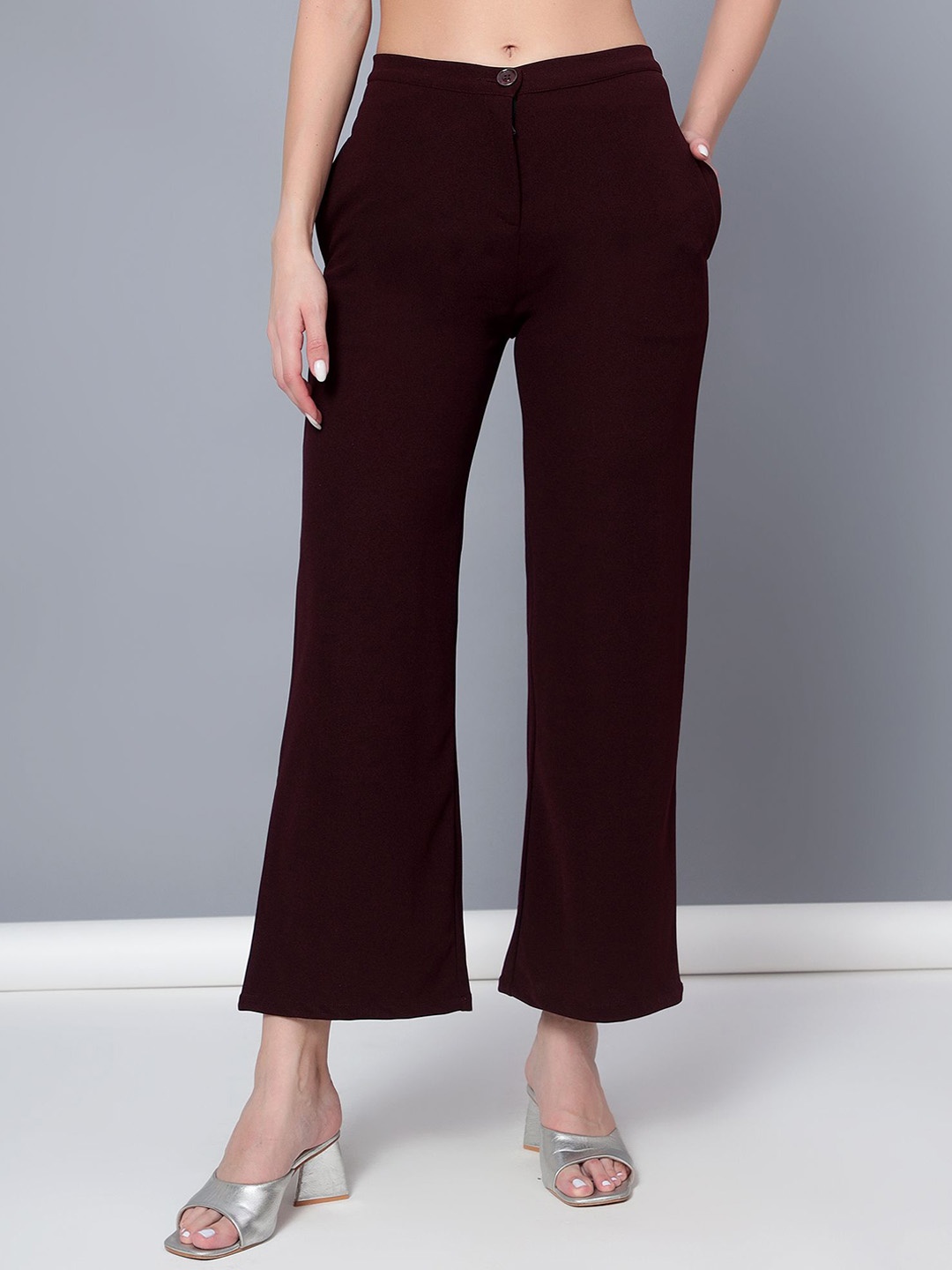 

Golden Kite Women Tailored High-Rise Wrinkle Free Wide Leg Trousers, Burgundy