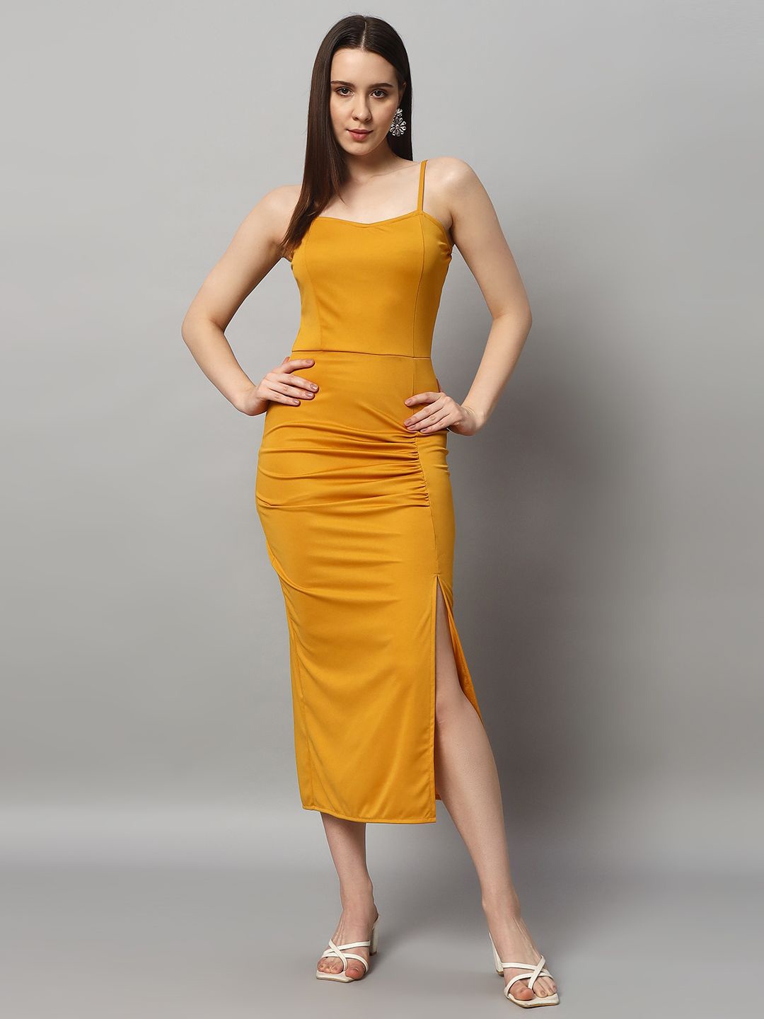 

VAARARO Solid Bodycon Midi Dress, Mustard
