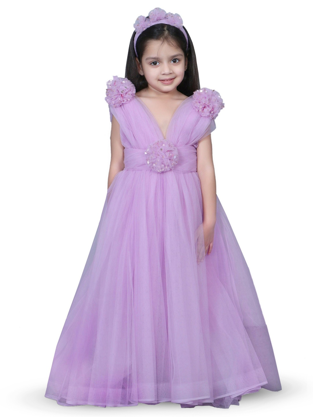 

EthIndia Girls Embellished Net Maxi Dress, Purple