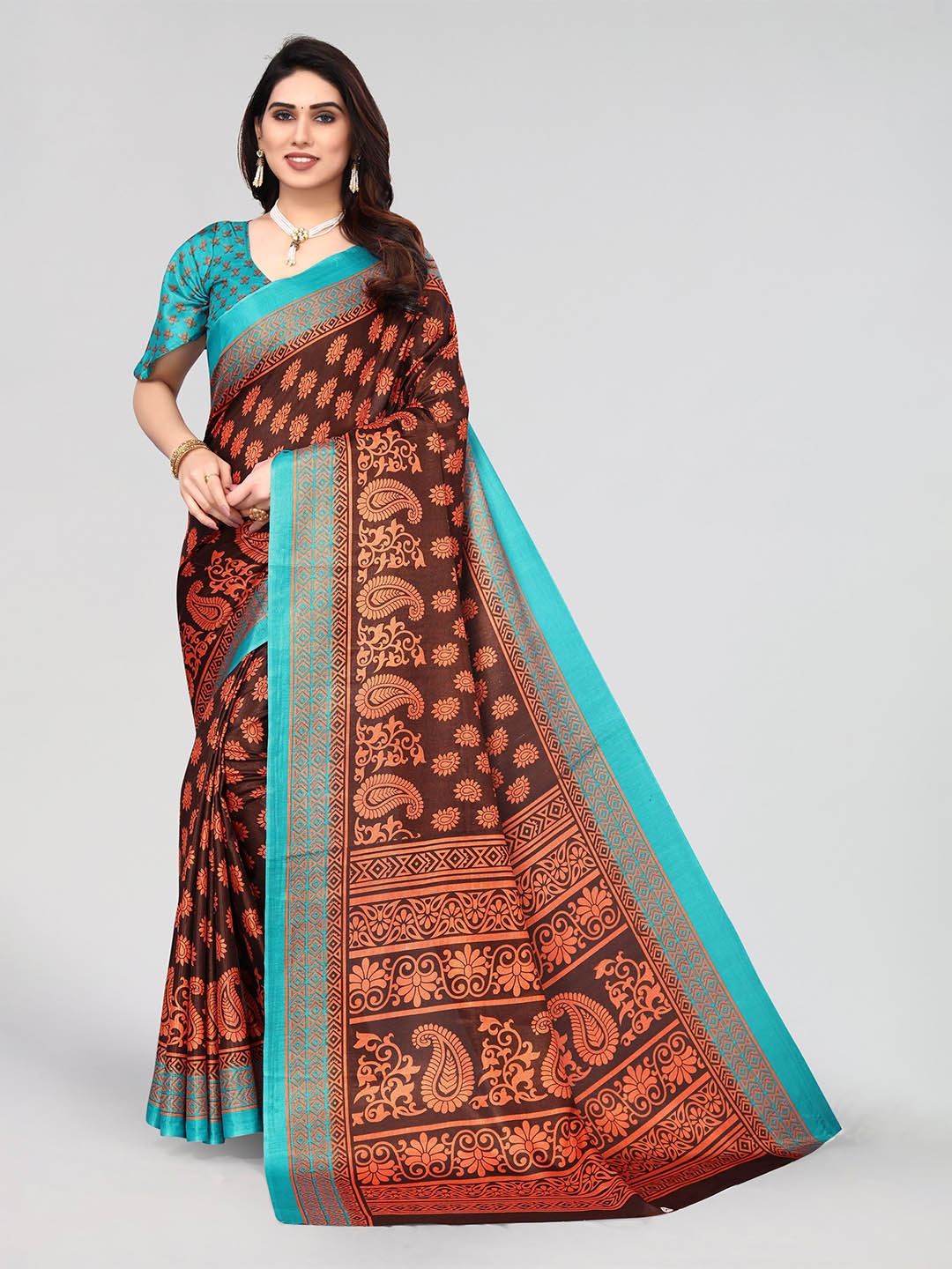 

VIRICA Paisley Printed Saree, Brown