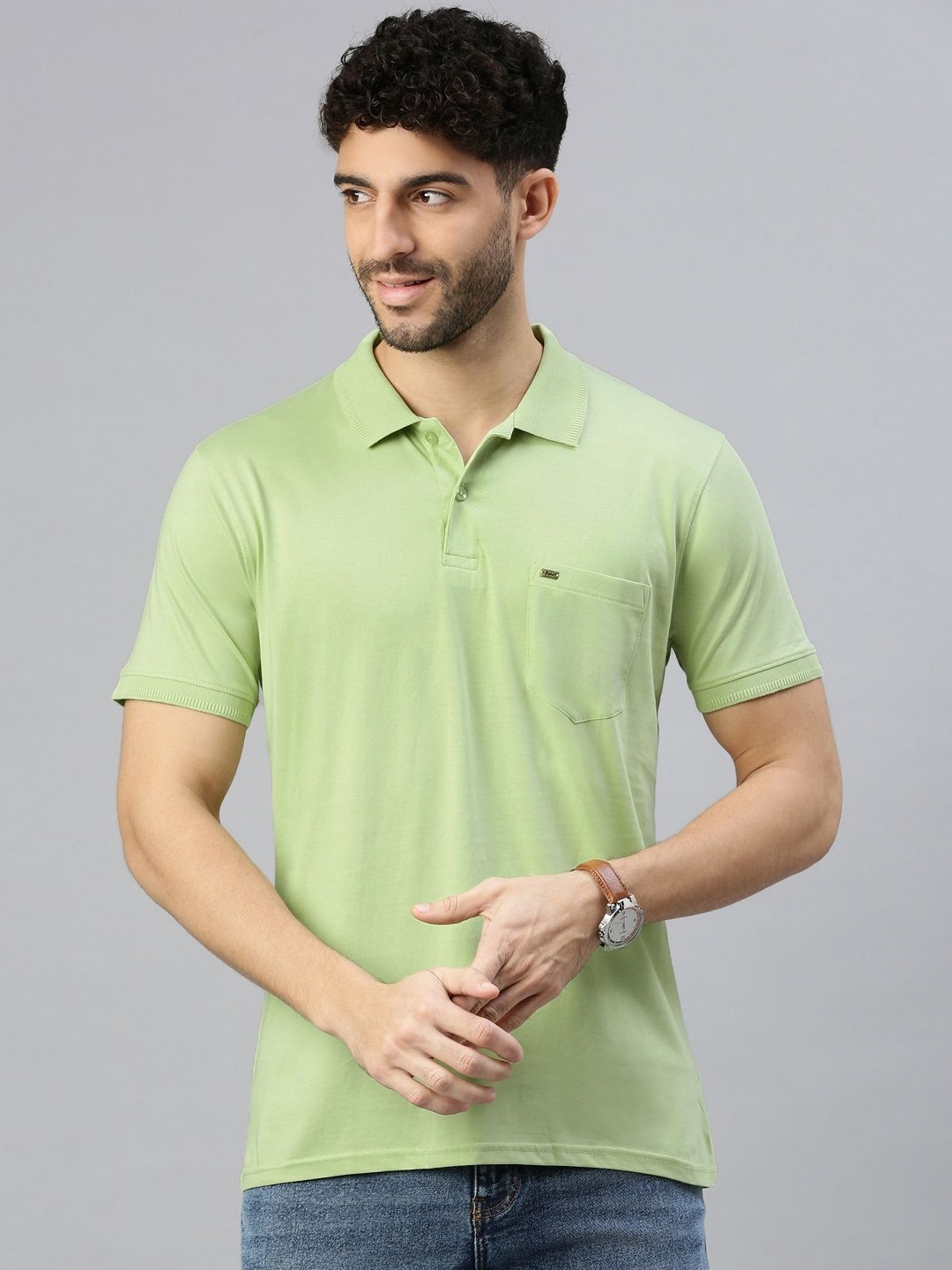 

ZEDD Men Solid Polo Collar Cotton T-shirt, Fluorescent green