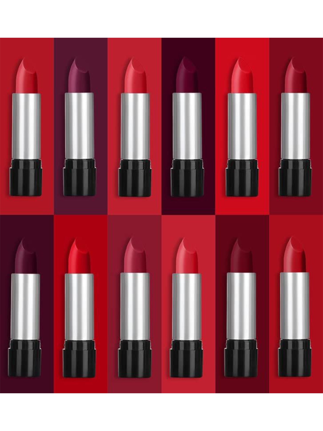 

A.D.S Set Of 12 Amplified Creme Matte Non Transfer Balm Lipstick- 2.3g Each-Shade J113-C, Red