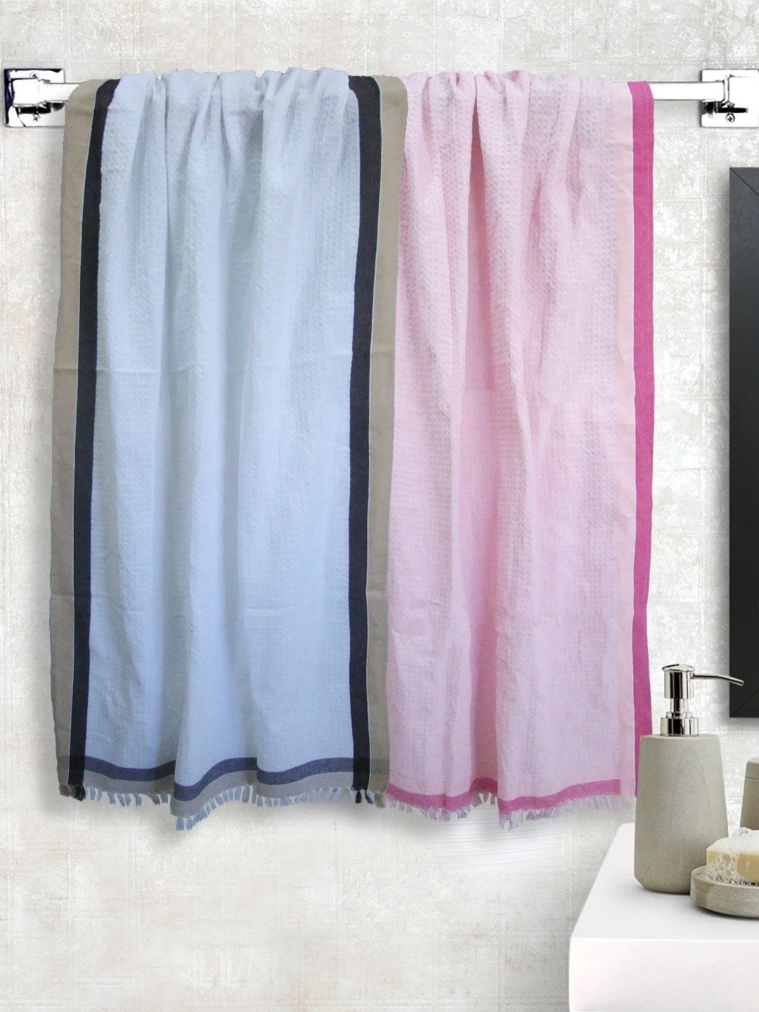 

Aura Blue & Pink 2 Pieces Cotton 210 GSM Bath Towel