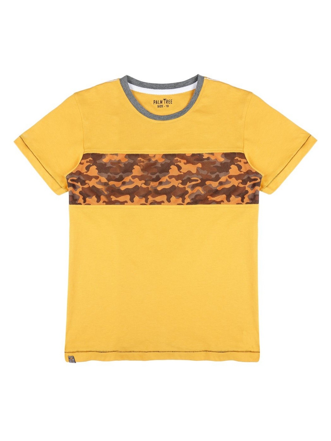 

Palm Tree Boys Camouflage Printed Round Neck Cotton T-Shirt, Yellow