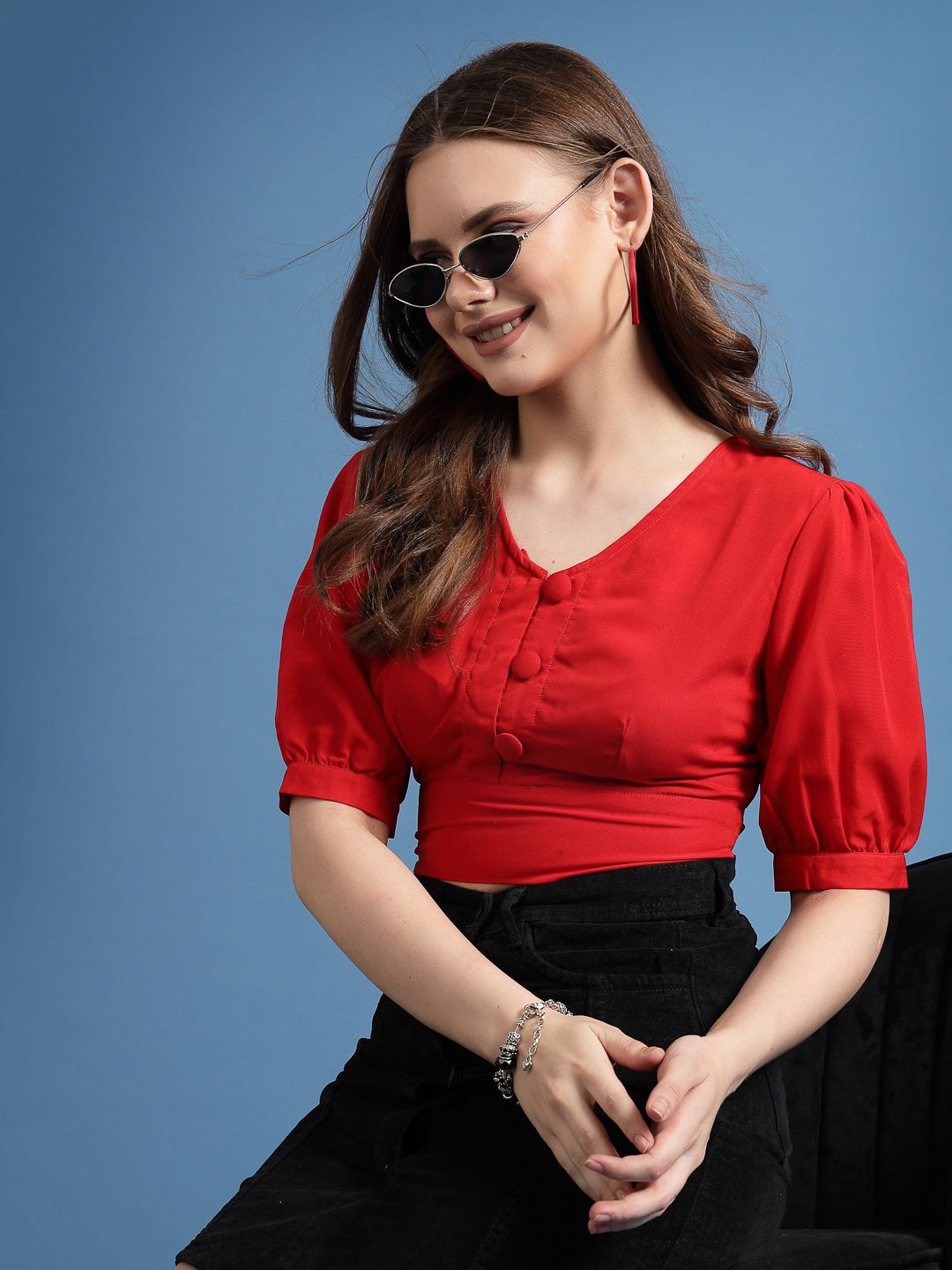 

BEING NAUGHTY Women Solid Scoop Neck Top, Red