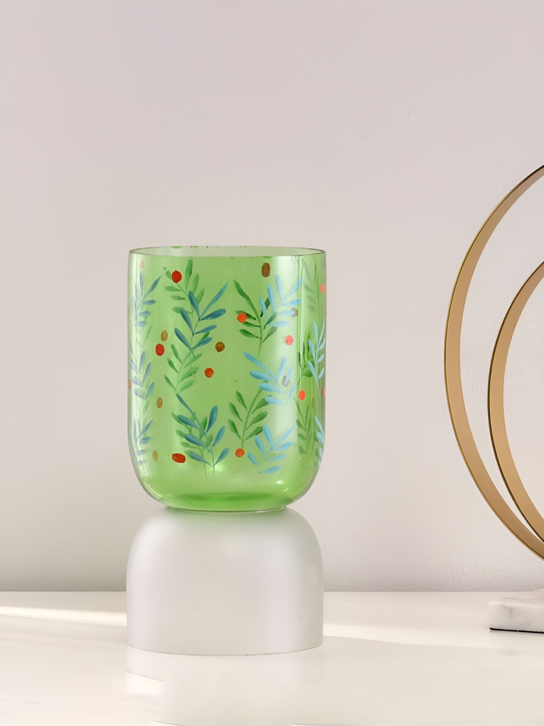 

Athome by Nilkamal Green & Orange Tropical Printed Glass Candle Holder