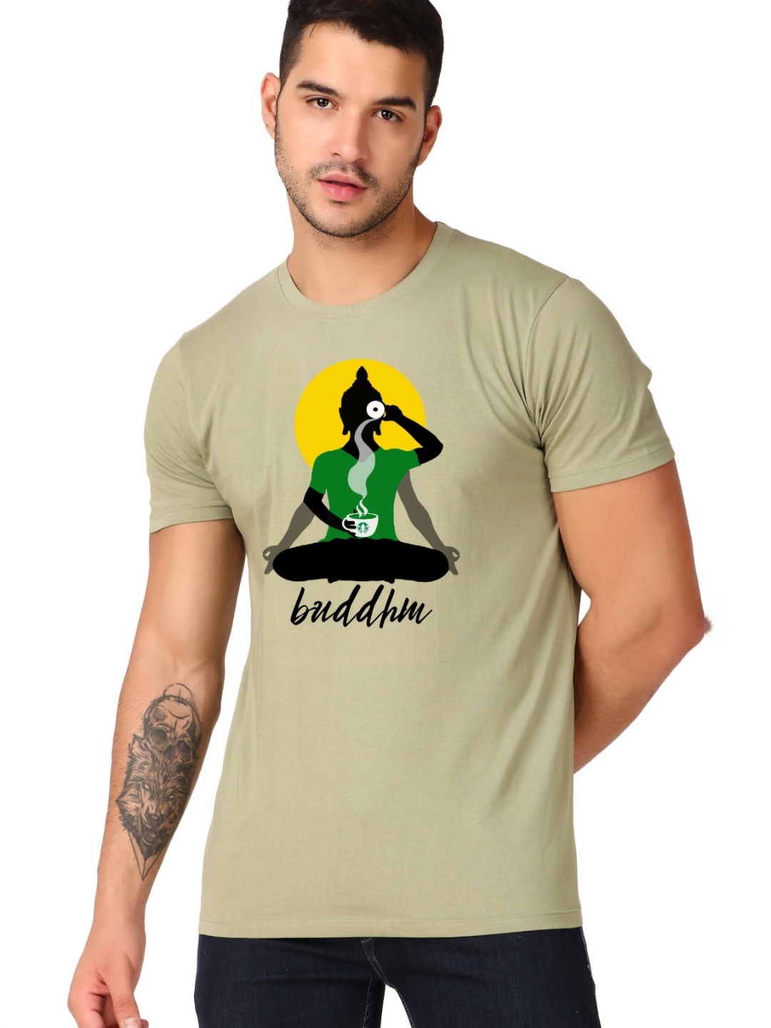 

inner element Men Moisture Wicking Graphic Printed Round Neck Cotton T-shirt, Olive