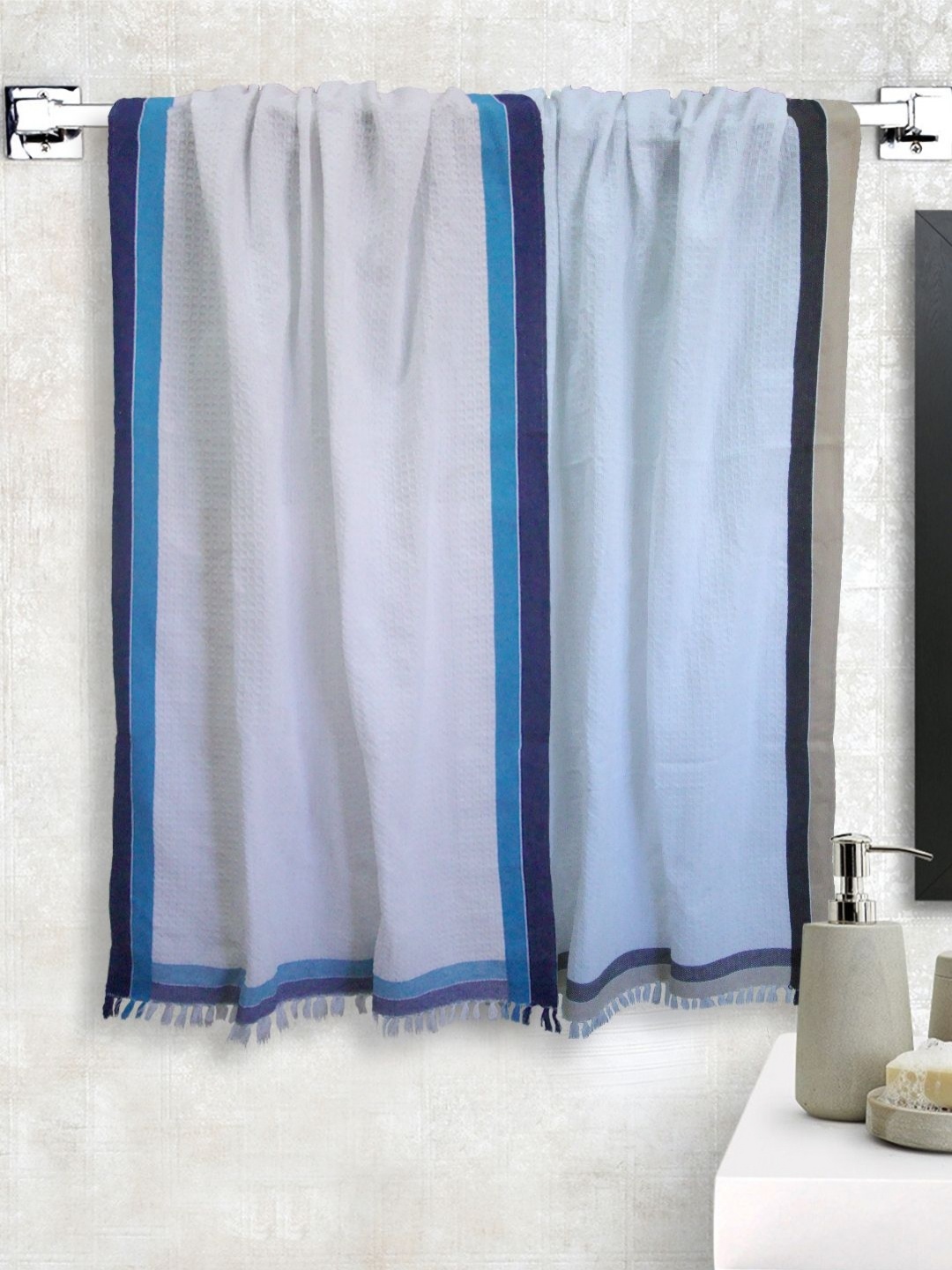 

Aura Blue & Navy Blue 2 Pieces High Absorbent Cotton 210 GSM Bath Towels