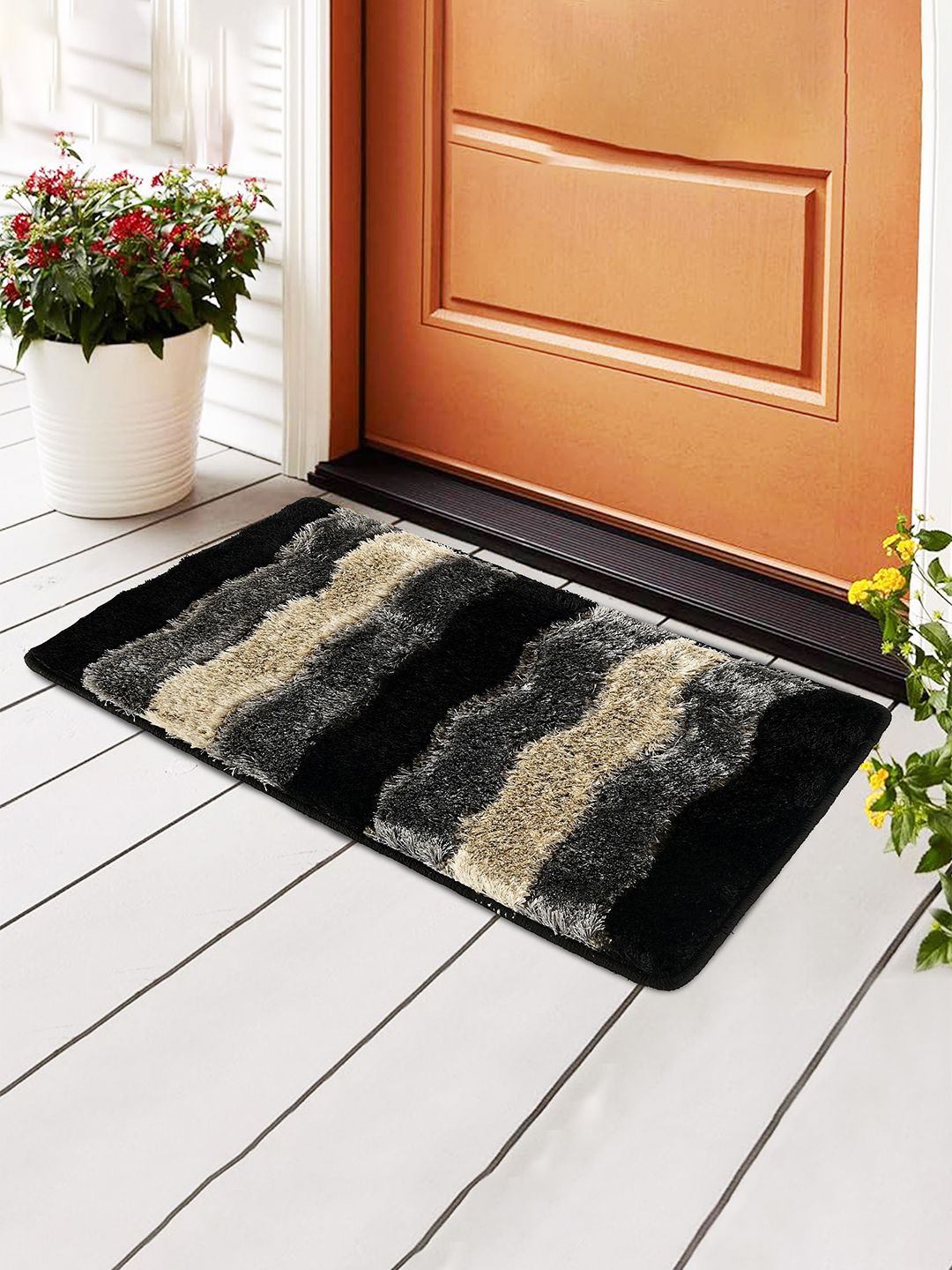 

Kuber Industries Black & Grey Anti-Slip Doormats