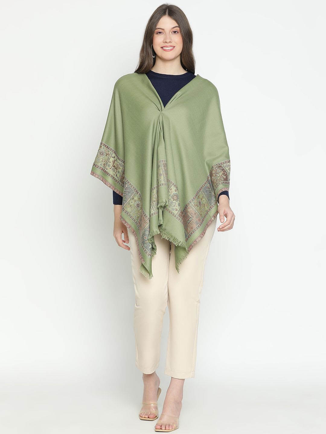 

SHINGORA Crimson Glow Floral Woven Design Jacquard Shawl, Green