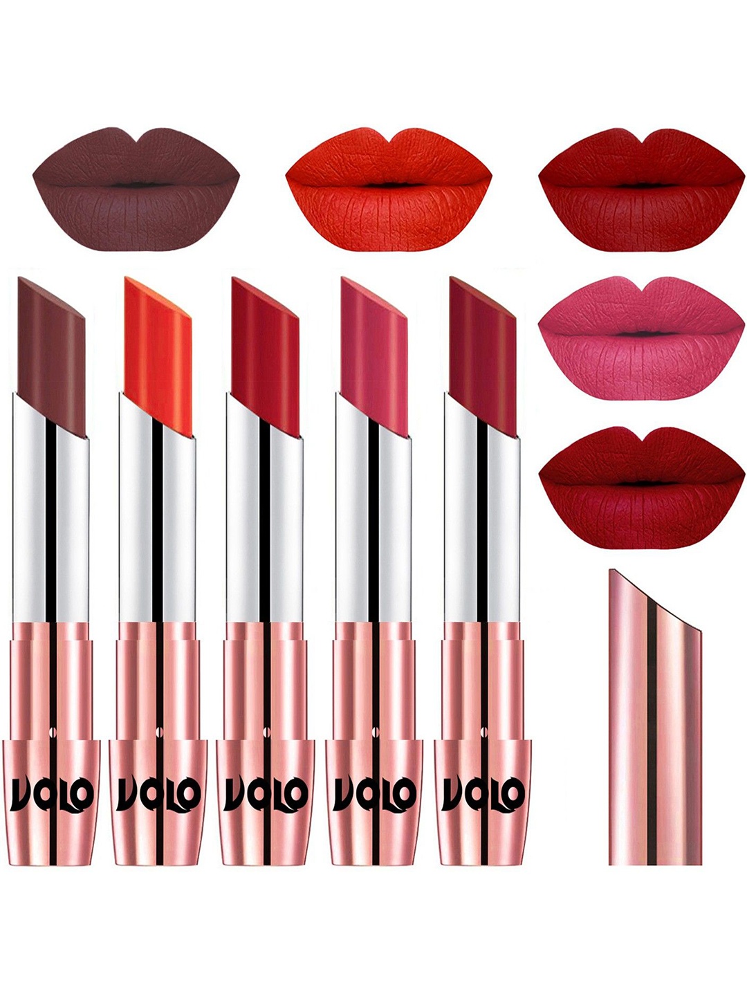 

VOLO Set Of 5 Creme Matte Lipstick-Coffee 34-Coral 39- Tomato Red 40-Pink 41-Red 43