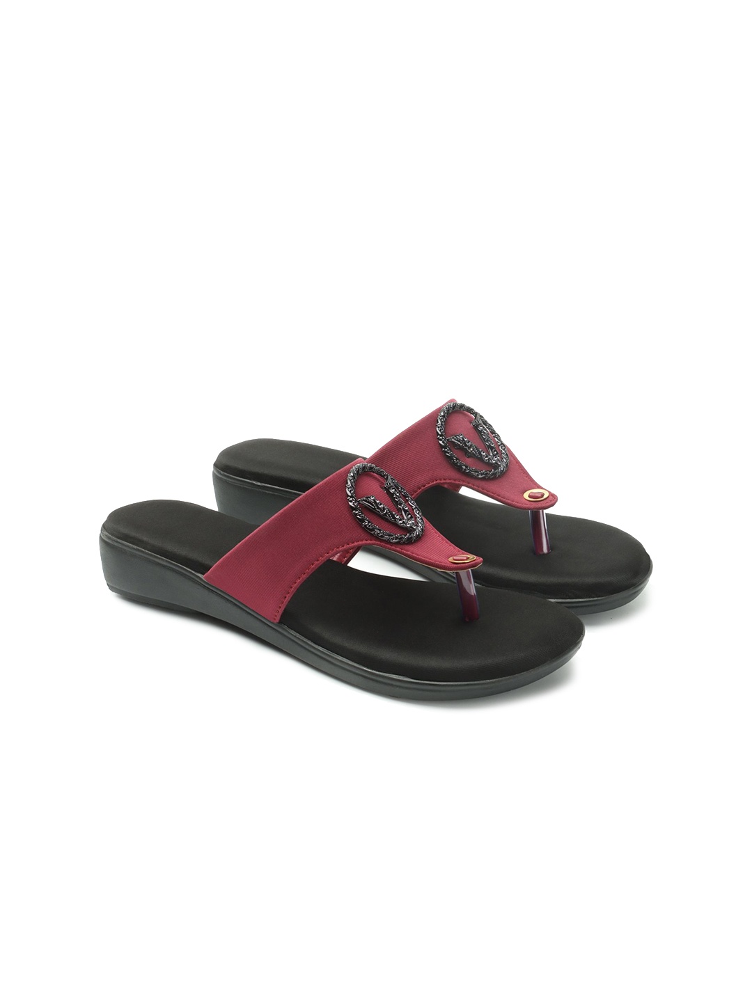 

CHINRAAG Women T-Strap Flats, Maroon