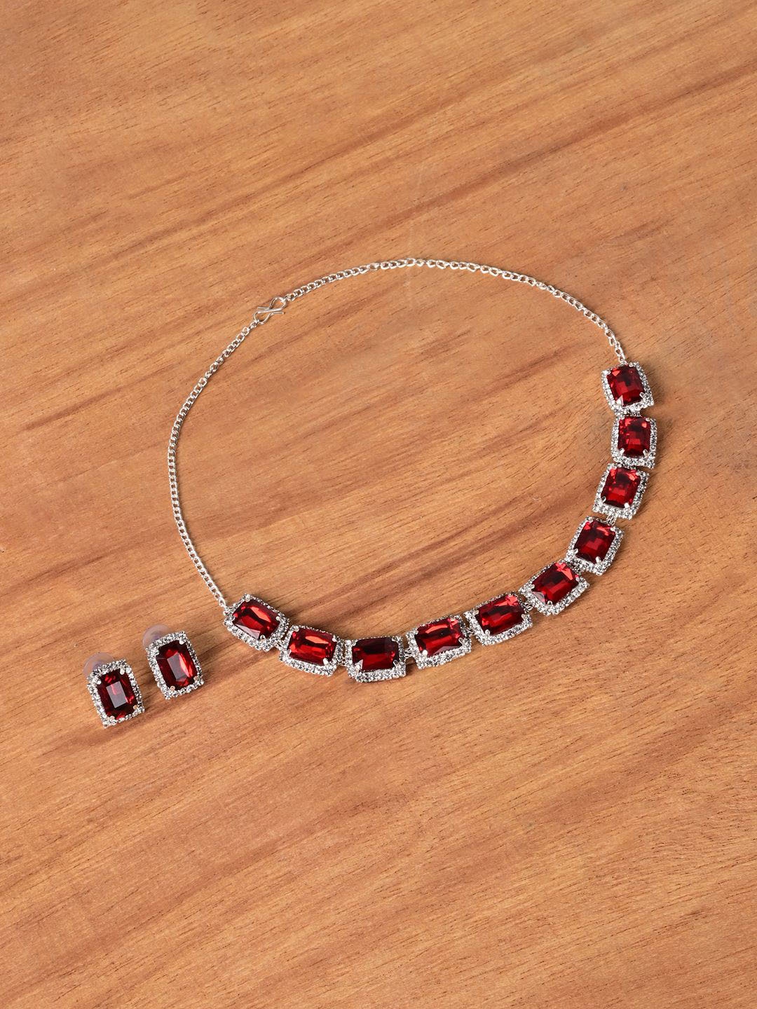 

Keviv Rhodium-Plated American Diamond-Studded Jewellery Set, Silver