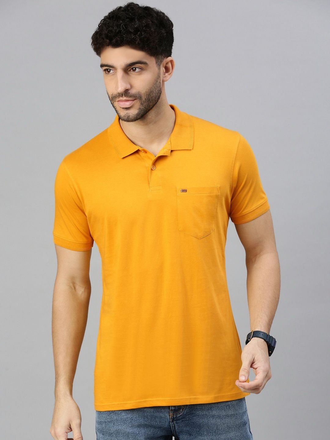 

ZEDD Men Solid Polo Collar Cotton T-shirt, Mustard