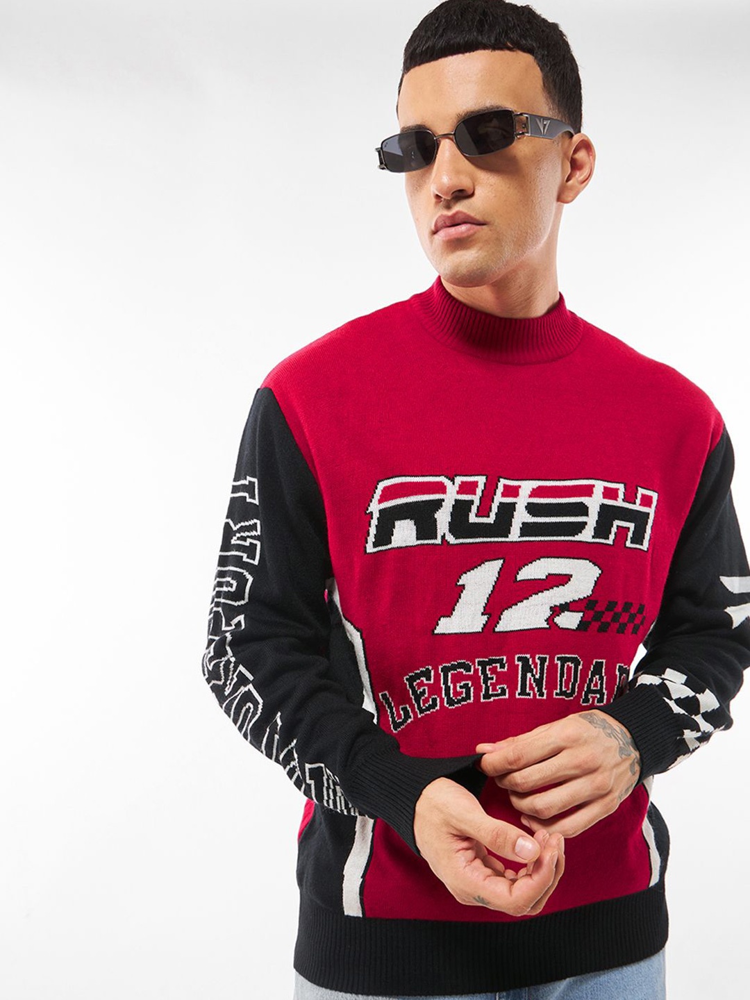 

Bewakoof Men Typography Printed Pullover Sweater, Red