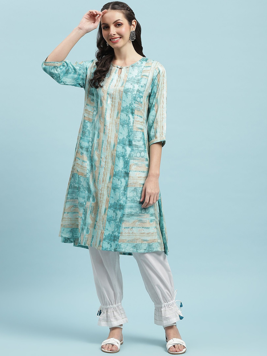 

Shree Abstract Printed Keyhole Neck A-Line Kurta, Blue