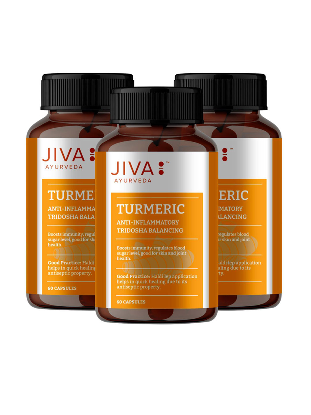 

Jiva Set Of 3 Turmeric Capsules For Immunity 60 Capsules Each, Yellow