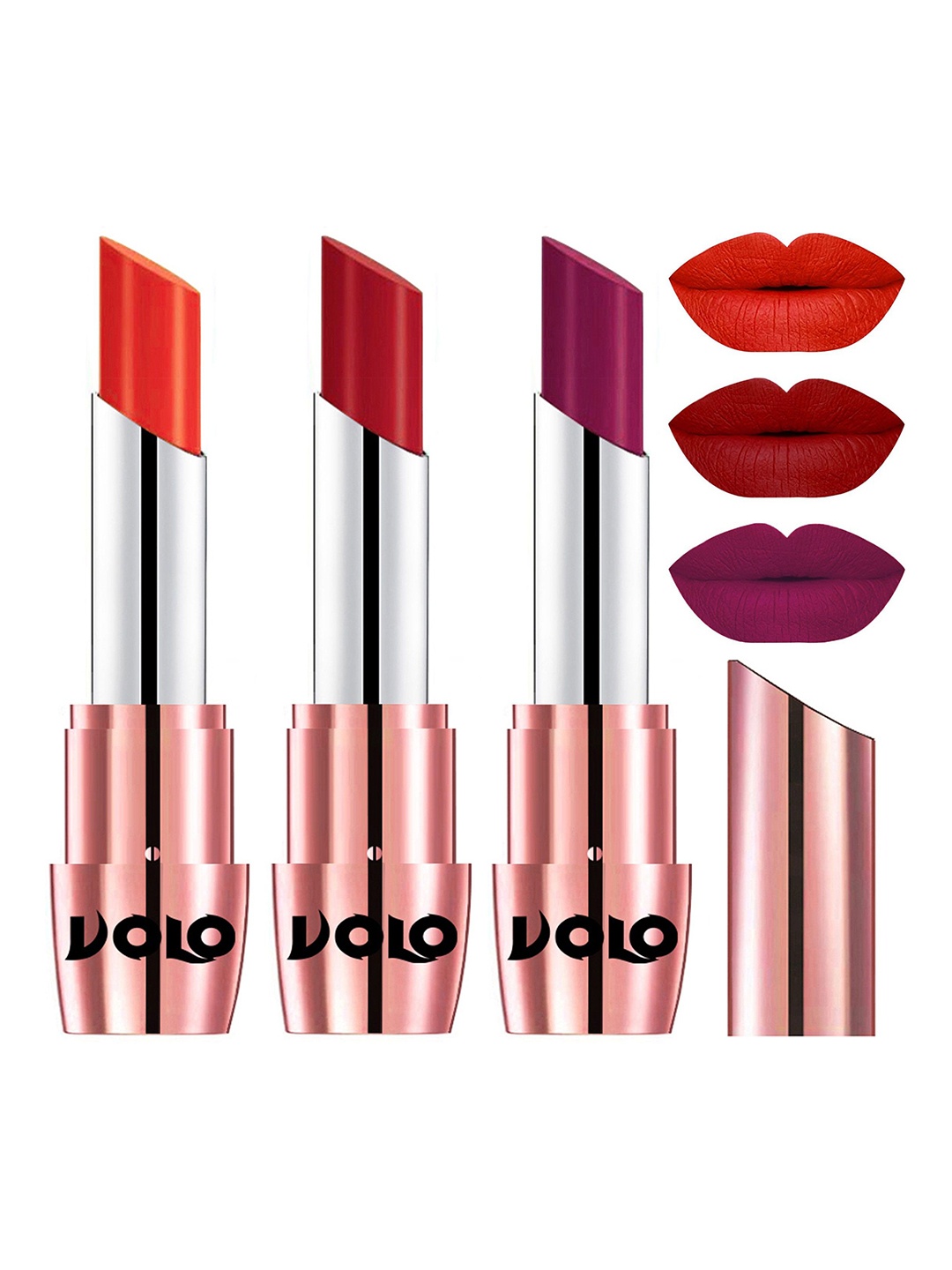 

VOLO Set Of 3 Creme Matte Lipstick 3.5g Each - Coral 639-Tomato Red 640-Magenta 645