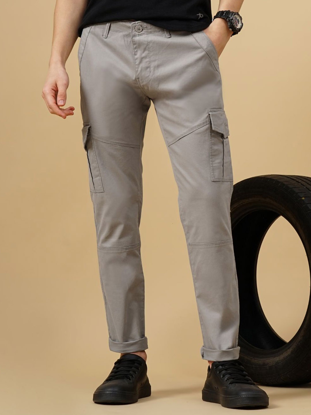 

PAUL STREET Men Urban Slim Fit Cargos Trousers, Grey