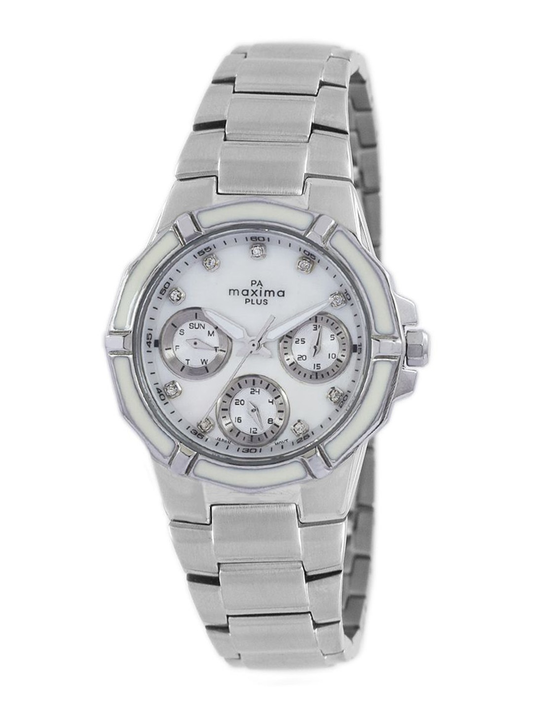 

maxima Women Embellished Dial & Stainless Steel Straps Analogue Watch 46171CMLS, White