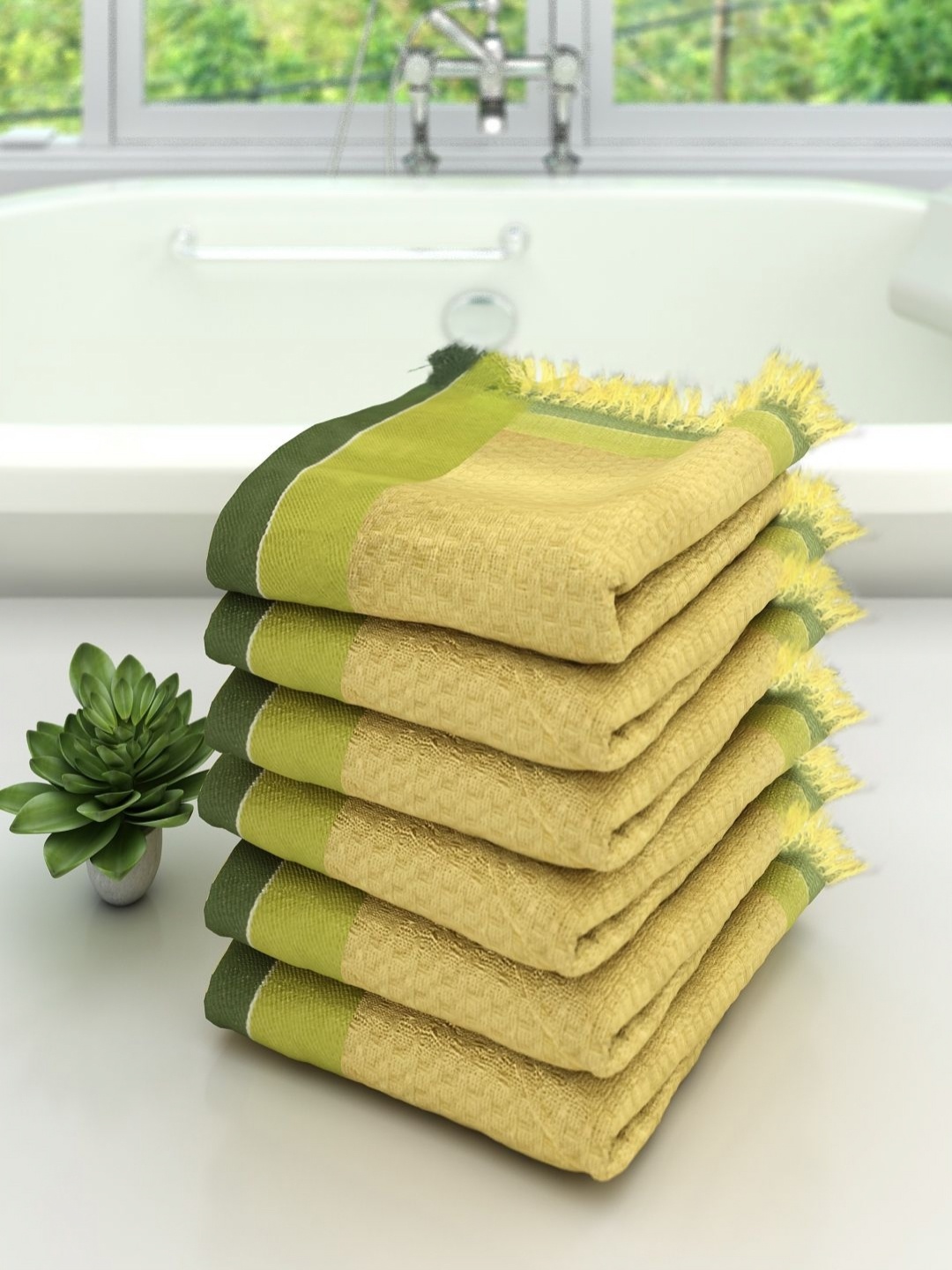 

Aura Yellow & Green 6 Pieces Cotton 210 GSM Bath Towel