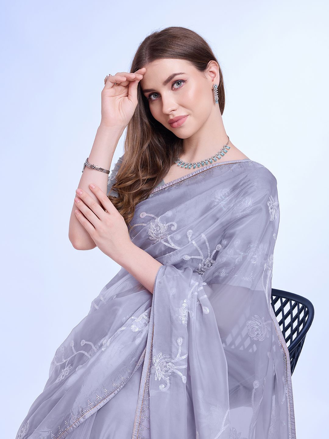 

Mitera Floral Embroidered Saree, Grey