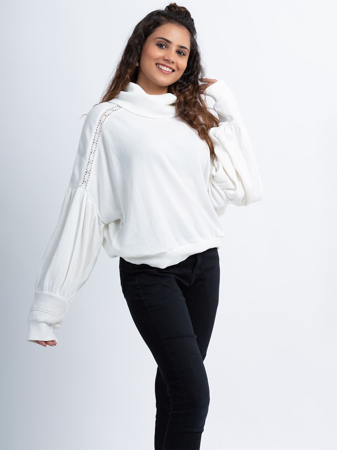 

PURPLE POTATO Women Solid Cowl Neck Cotton Top, White