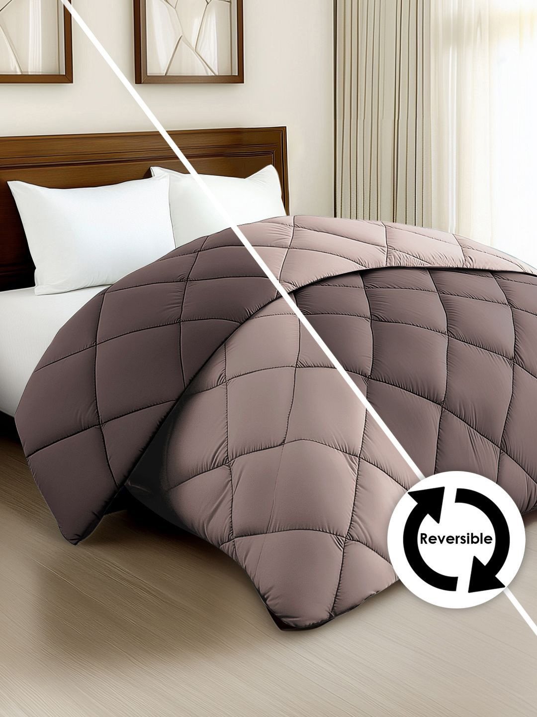 

Story@home Browm & Beige Solid Reversible 240 GSM Heavy Winter Double Bed Comforter, Brown