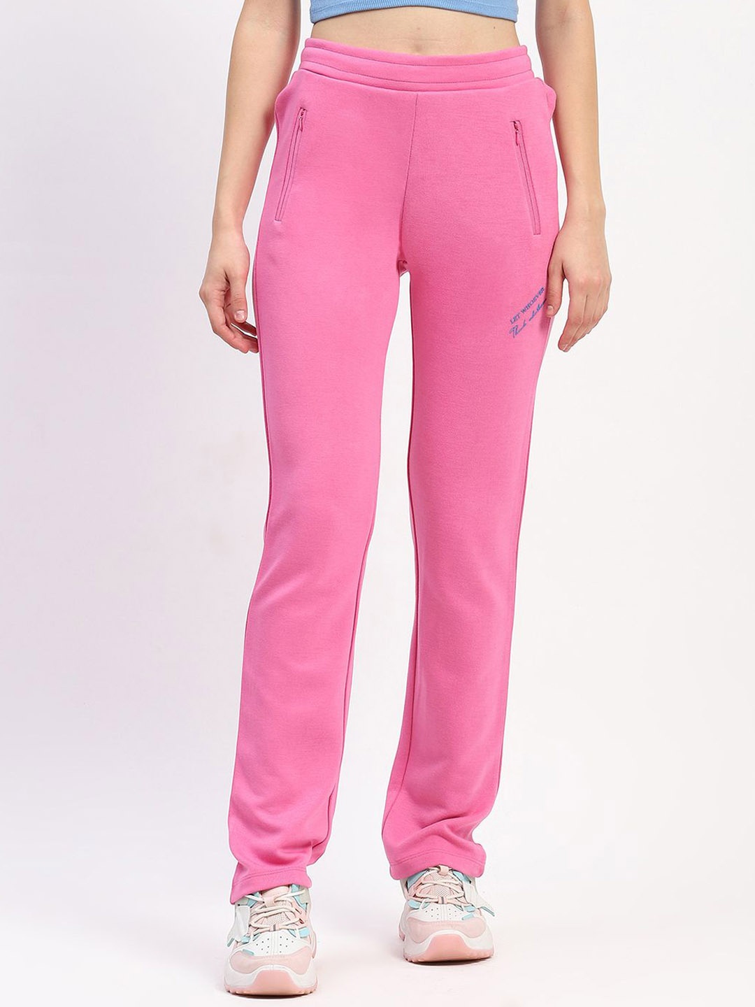 

MADAME M SECRET Women Solid Mid-Rise Relaxed-Fit Track Pants, Pink