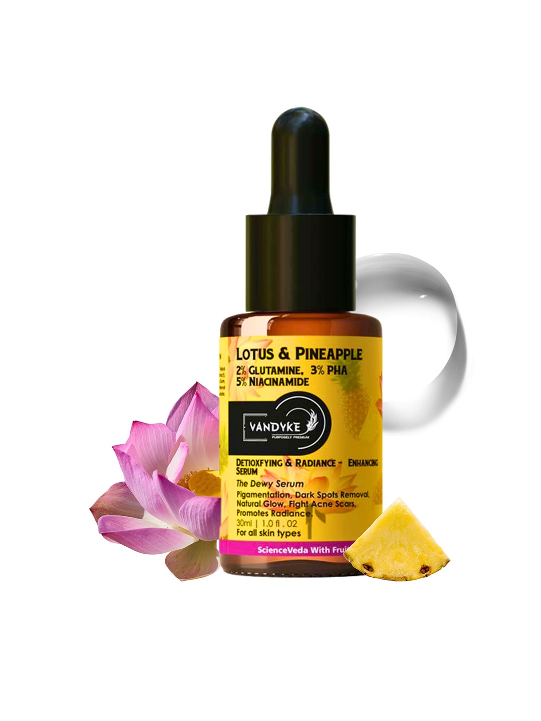 

VANDYKE Lotus & Pineapple With 2% Glutamine 3% Pha, 5% Niacinamide Face Serum-30ml, White