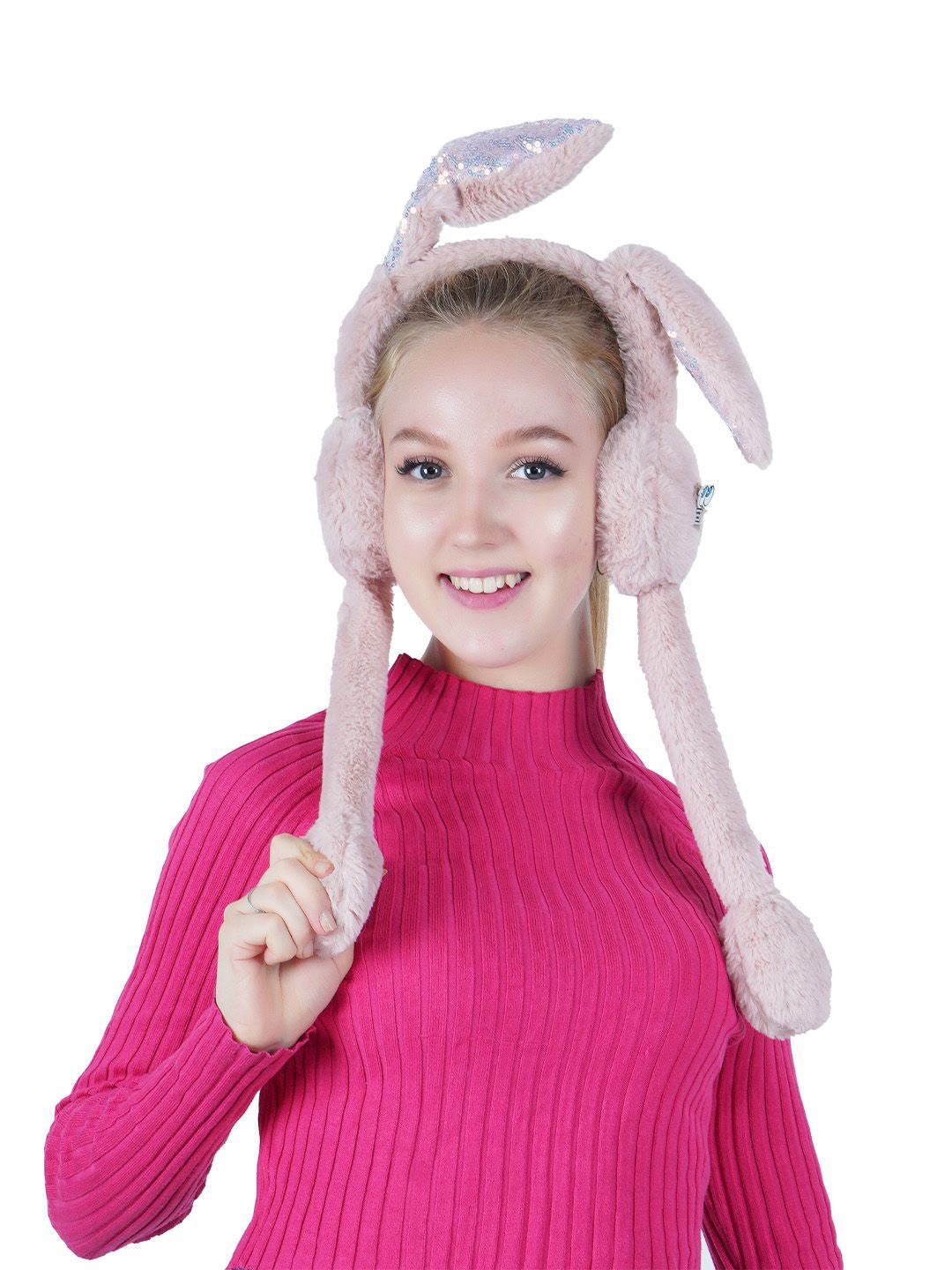 

Miscreef Women Acrylic Bunny-Ear Warm Winter Ear Mufflers, Pink