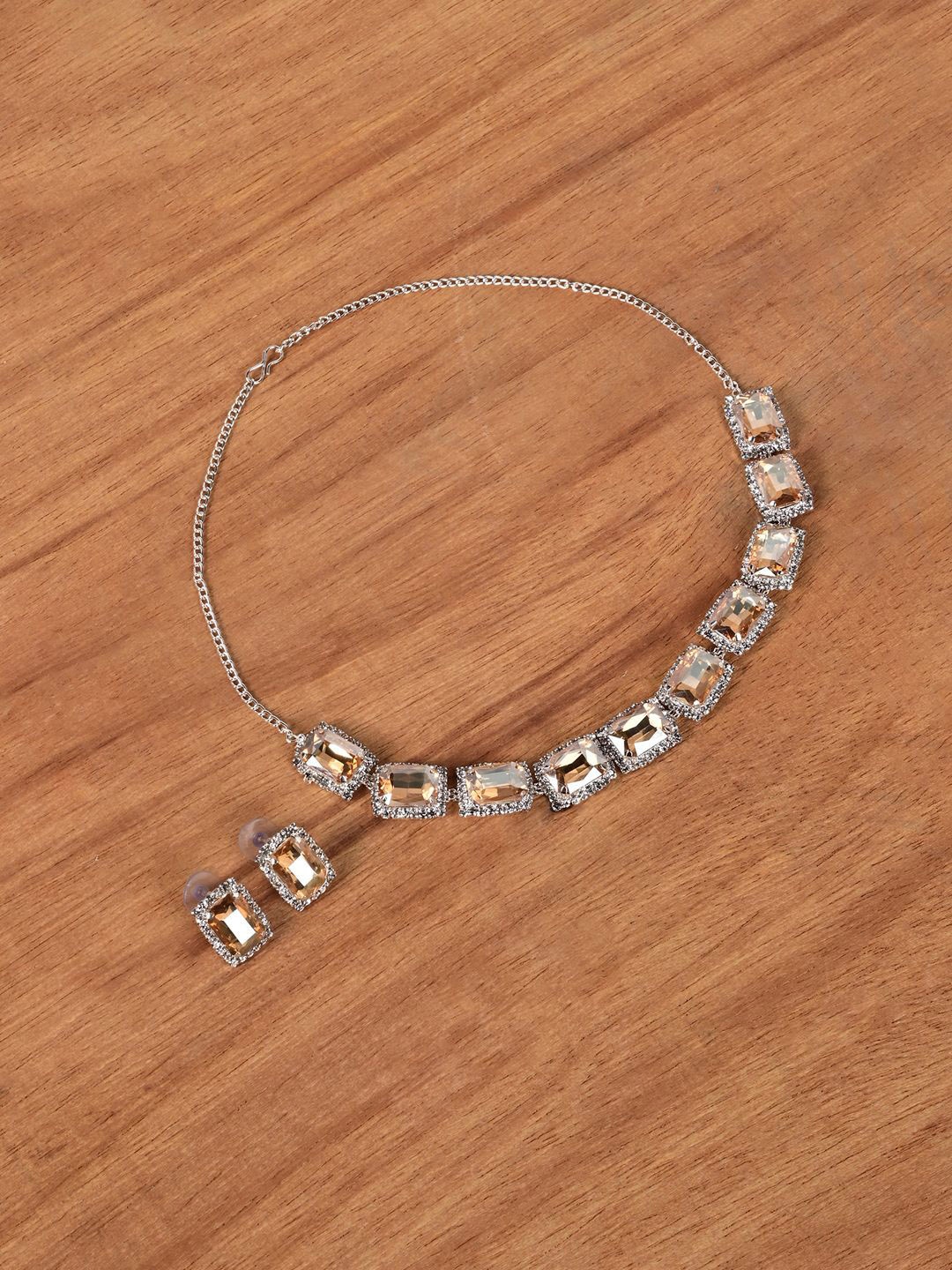 

Keviv Rhodium-Plated American Diamond-Studded Jewellery Set, Silver