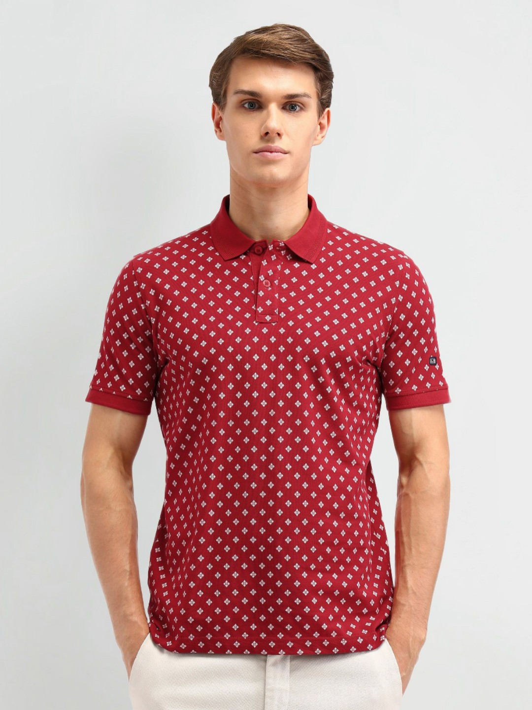 

Arrow Sport Men Conversational Printed Polo Collar Cotton T-shirt, Red