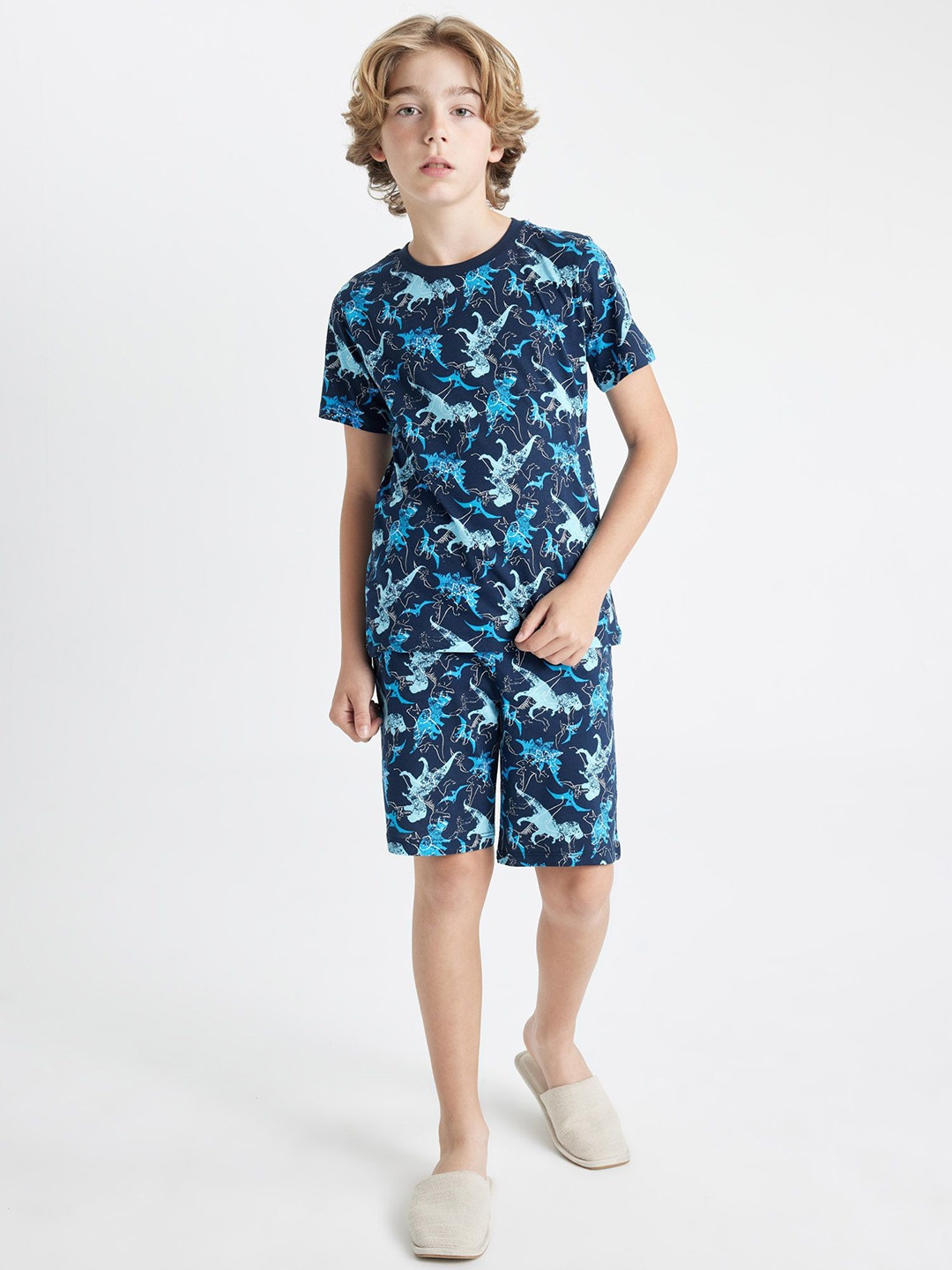 

DeFacto Boys Graphic Printed Pure Cotton Night suit, Blue