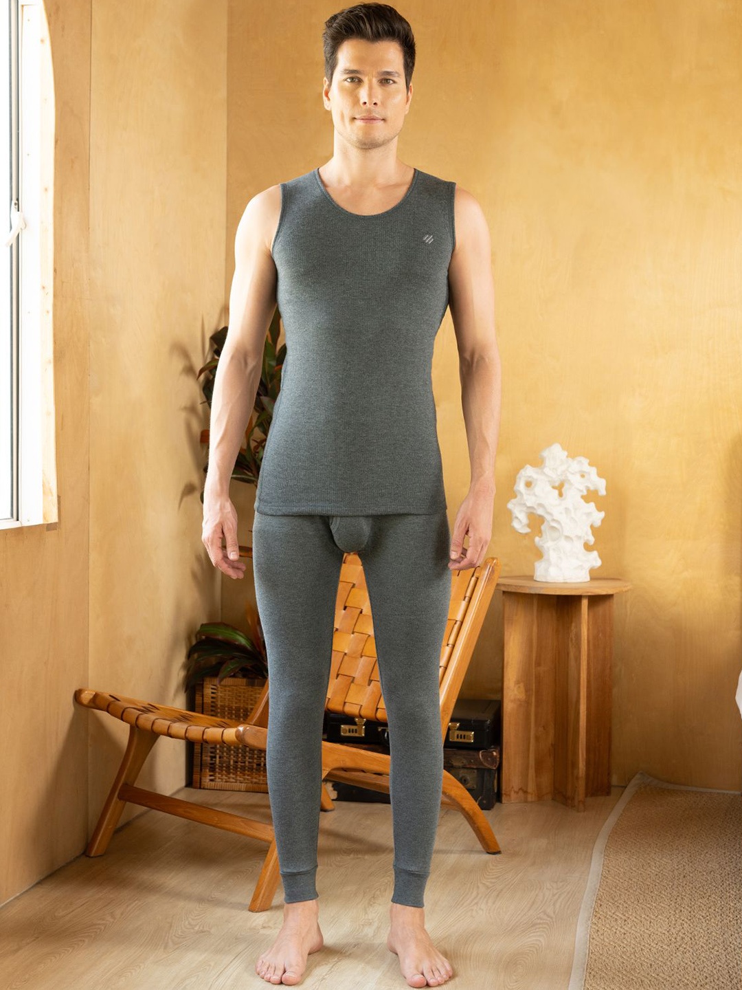 

ONN Ribbed Cotton Men Thermal Set, Charcoal