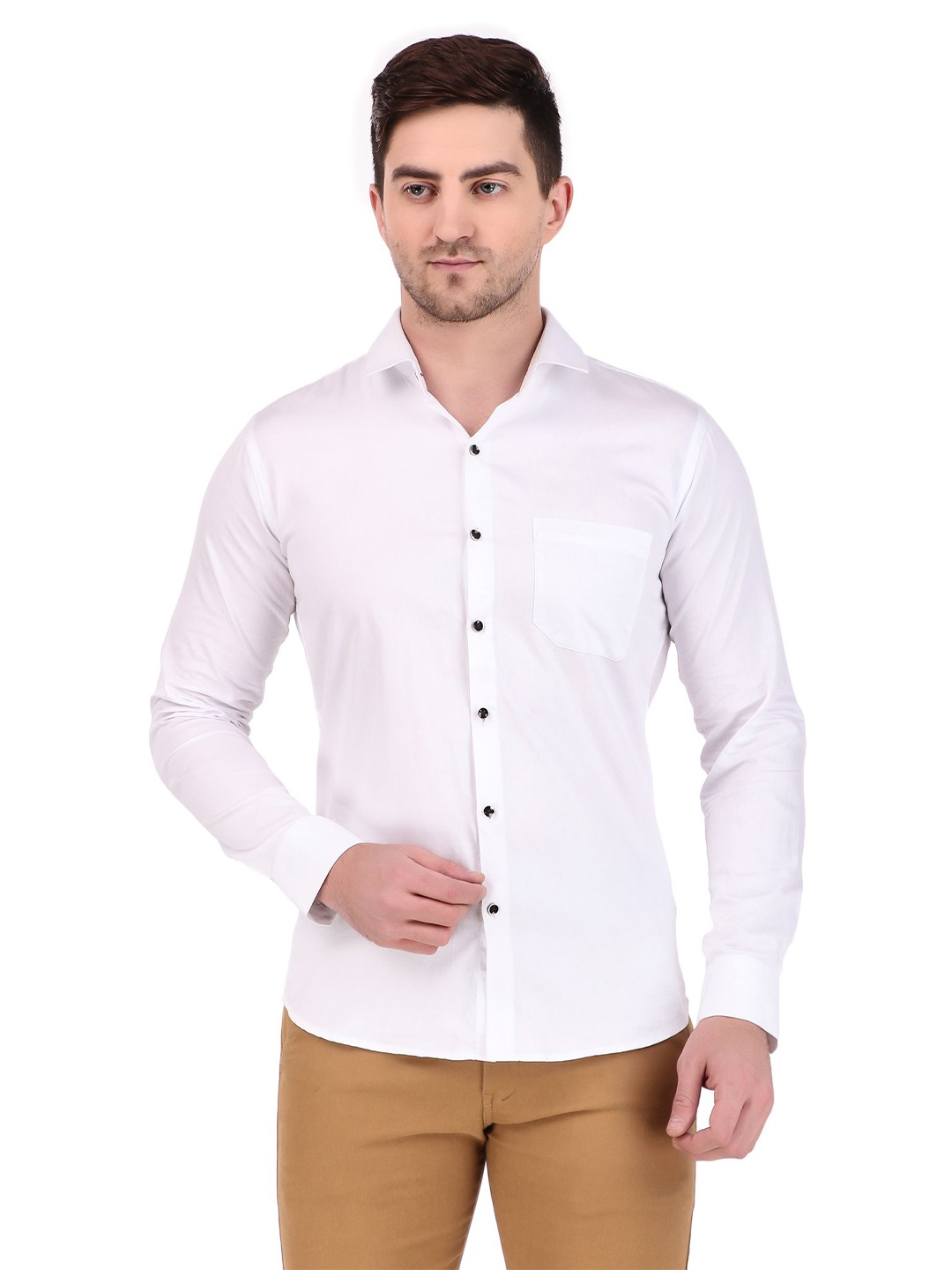 

DESIGN UP MEN WHITE SOLID SLIM FIT PURE COTTON FORMAL SHIRT