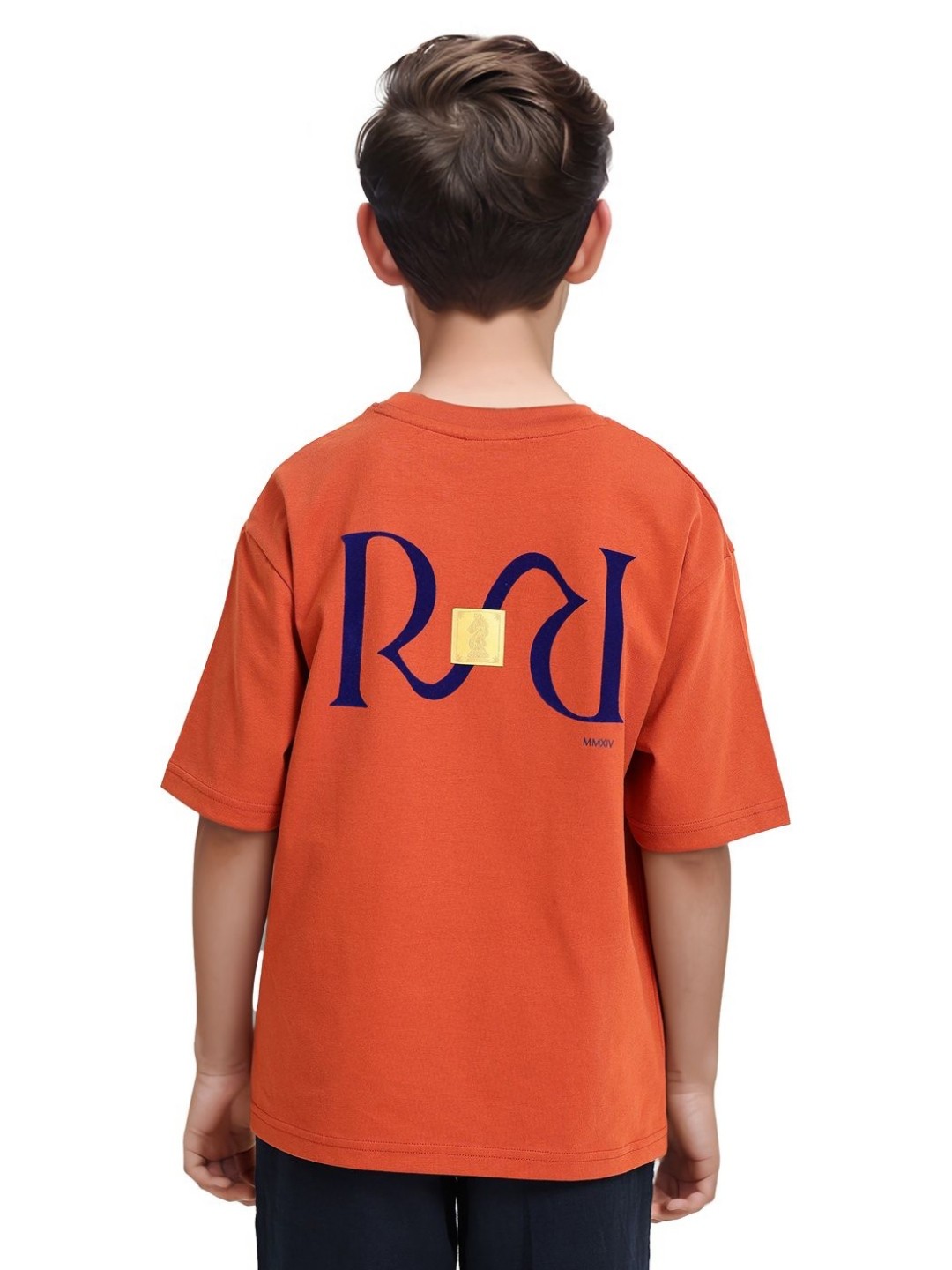 

Rare Ones Boys Oversized Graphic Back Print Wirth Applique T-Shirt, Rust