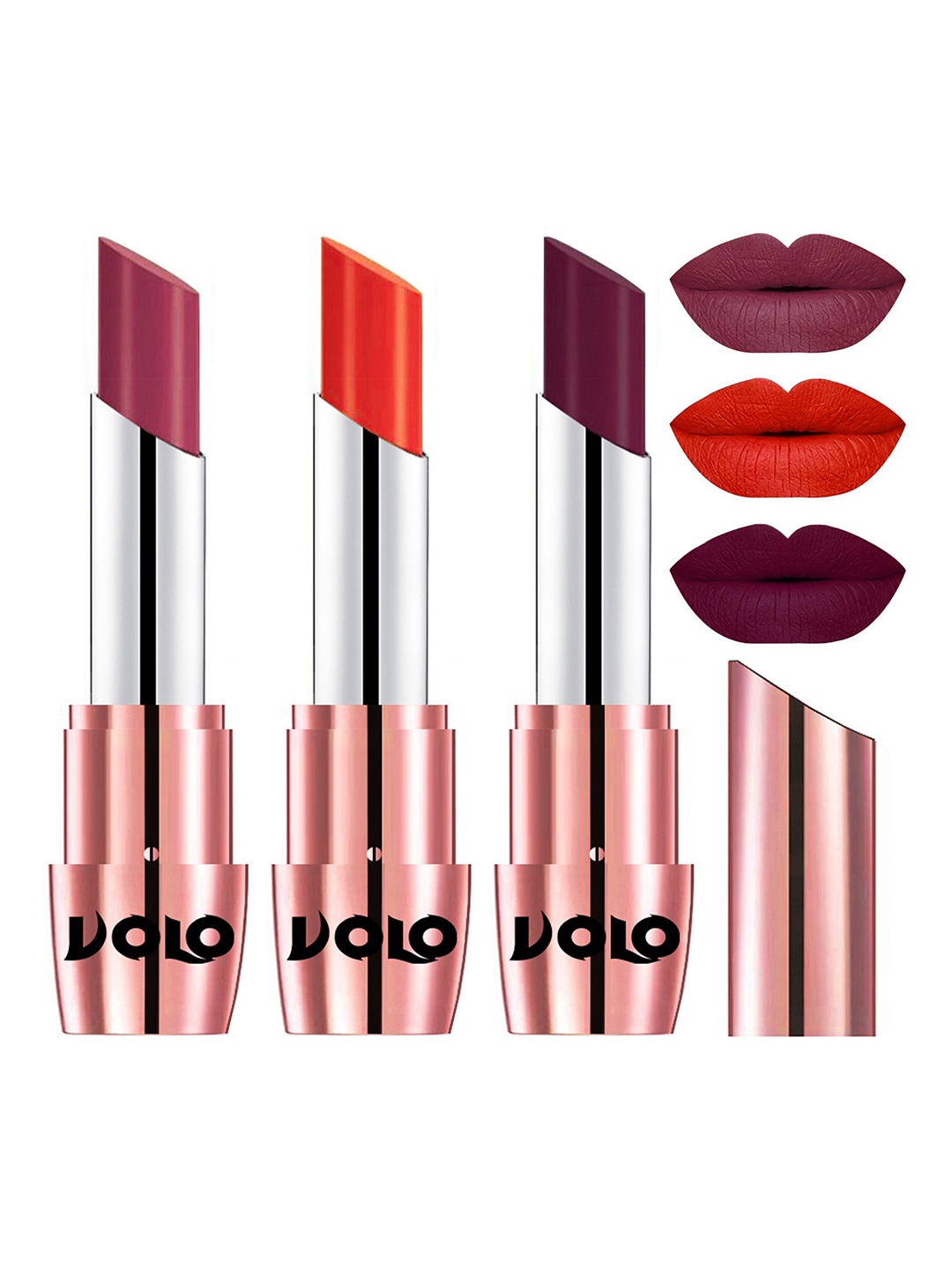 

VOLO Set Of 3 Creme Matte Lipsticks - 3.5 g Each - Coral 638-Wine 639-Rose Pink 647