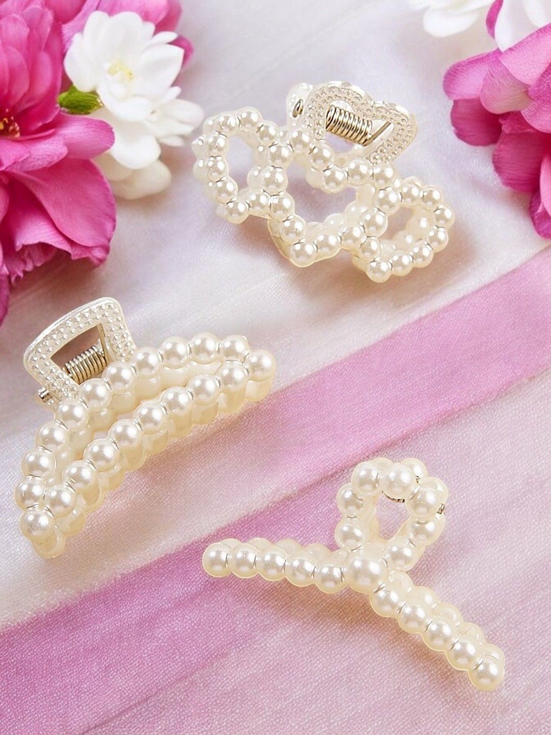 

fabula Set of 3 Women Embellished Claw Clip, White