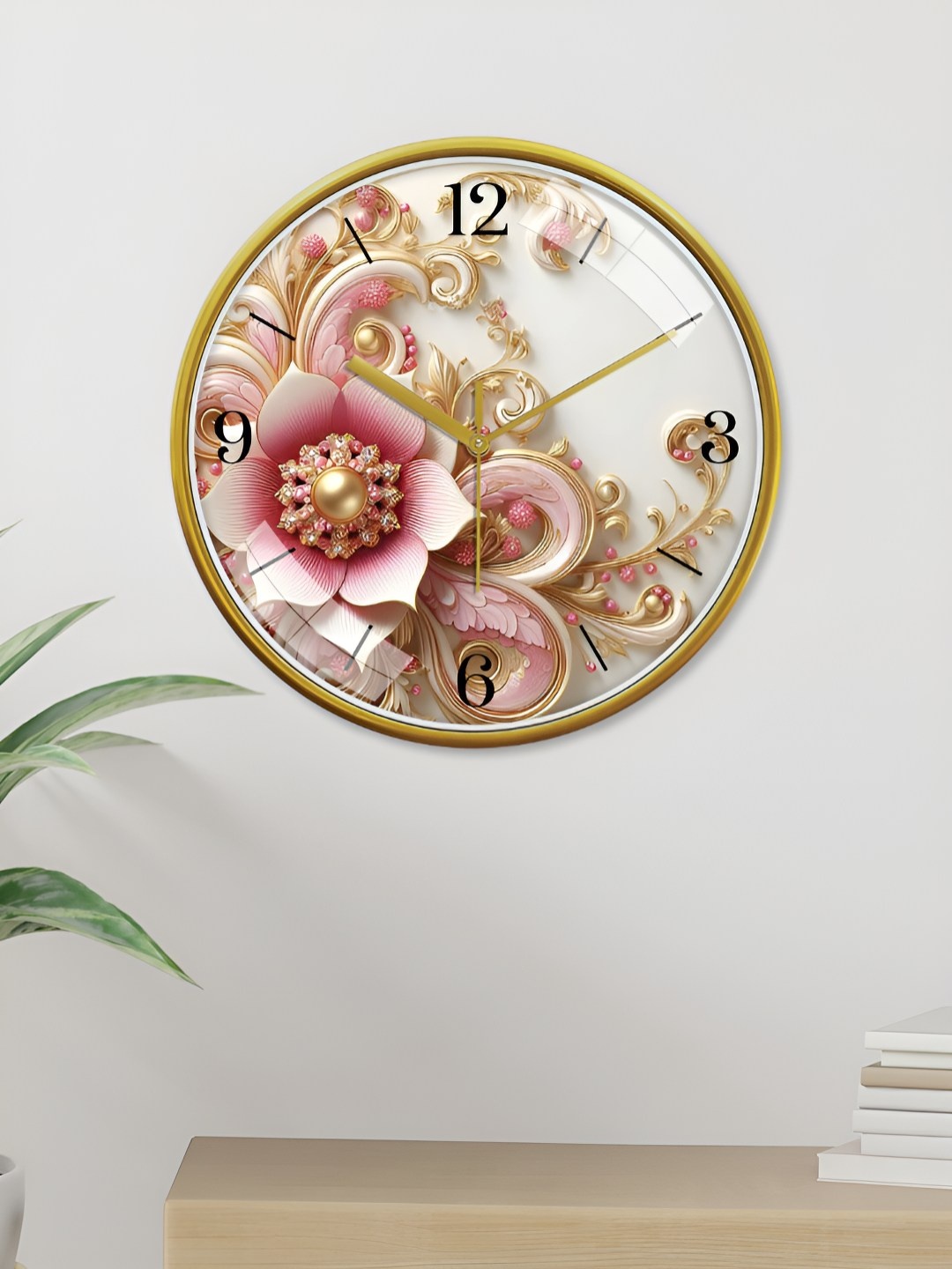 

RANDOM Printed Round Shaped Sweep Silent Movement Contemporary Wall Clock, Gold