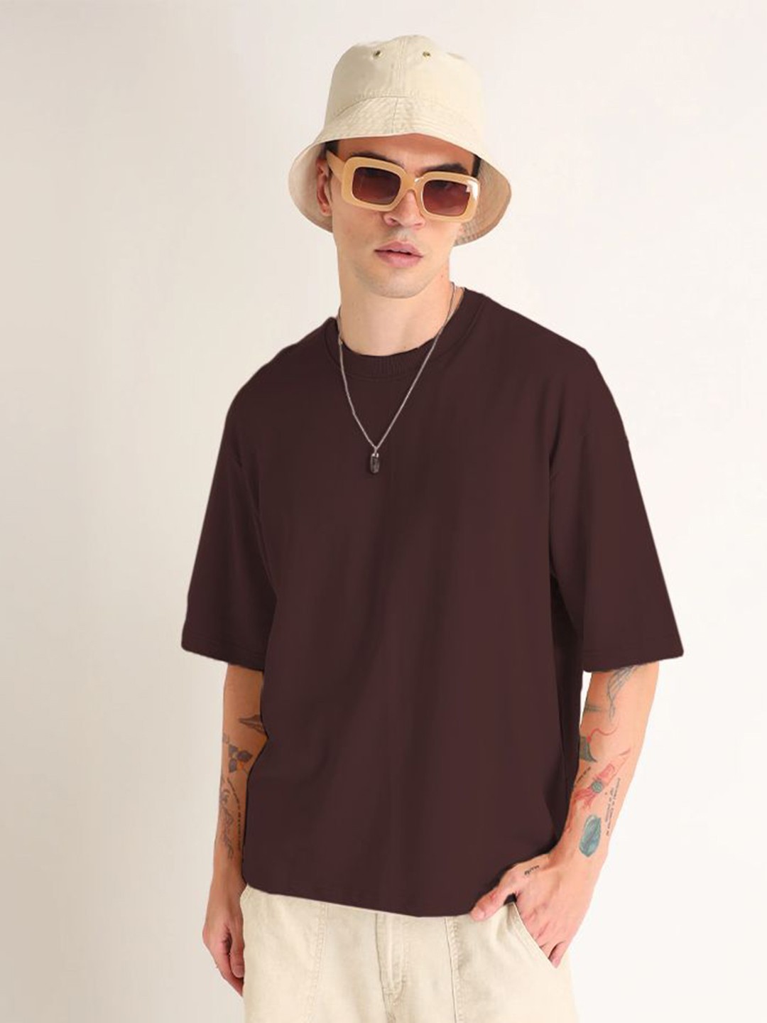 

Leotude Men Graphic Printed Round Neck Cotton Oversized T-shirt, Brown