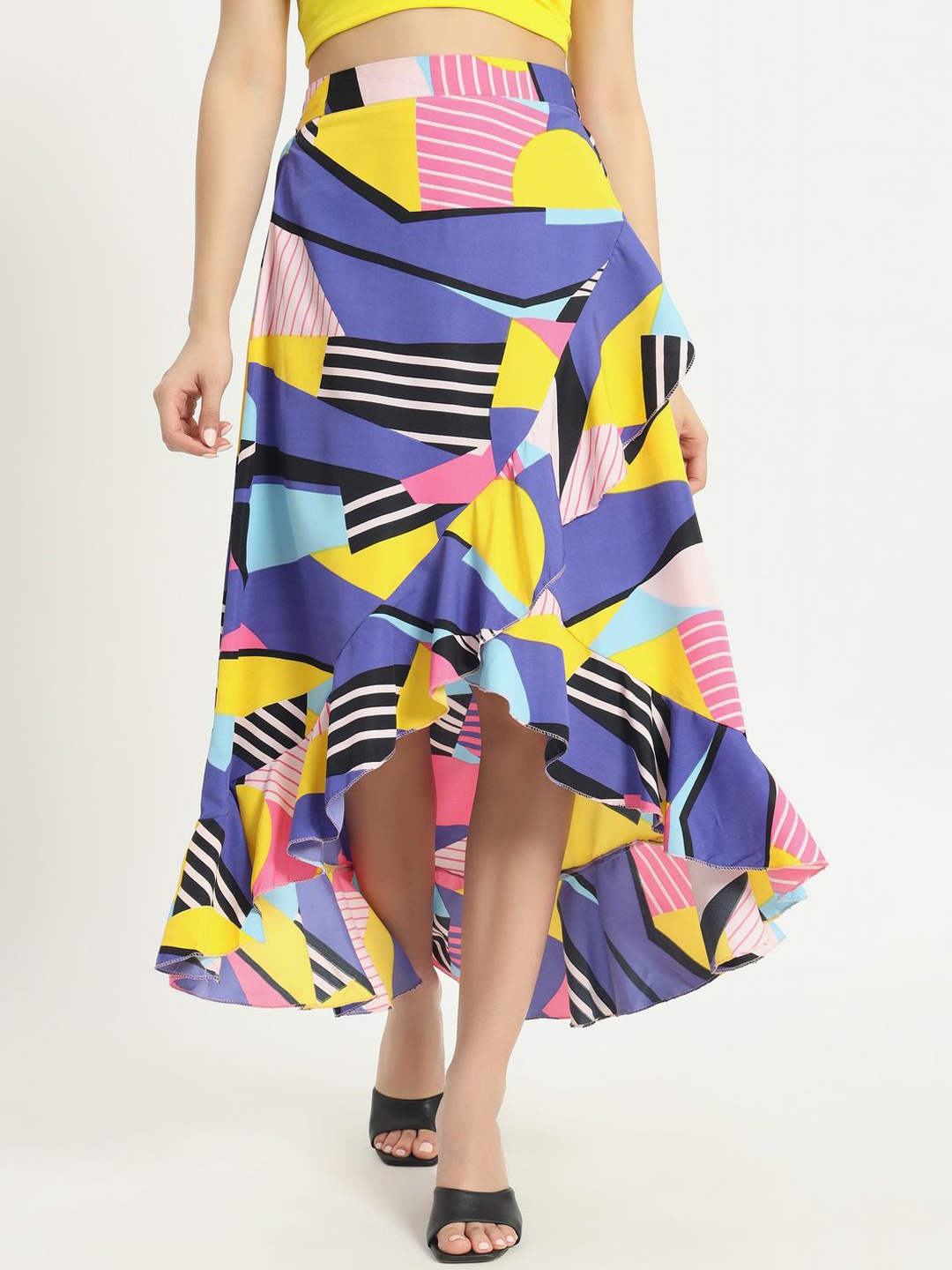 

OTABU Printed A-Line Midi Skirt Ruffle-Plazo-SL-Blue-Pink-26-Blue-Pink